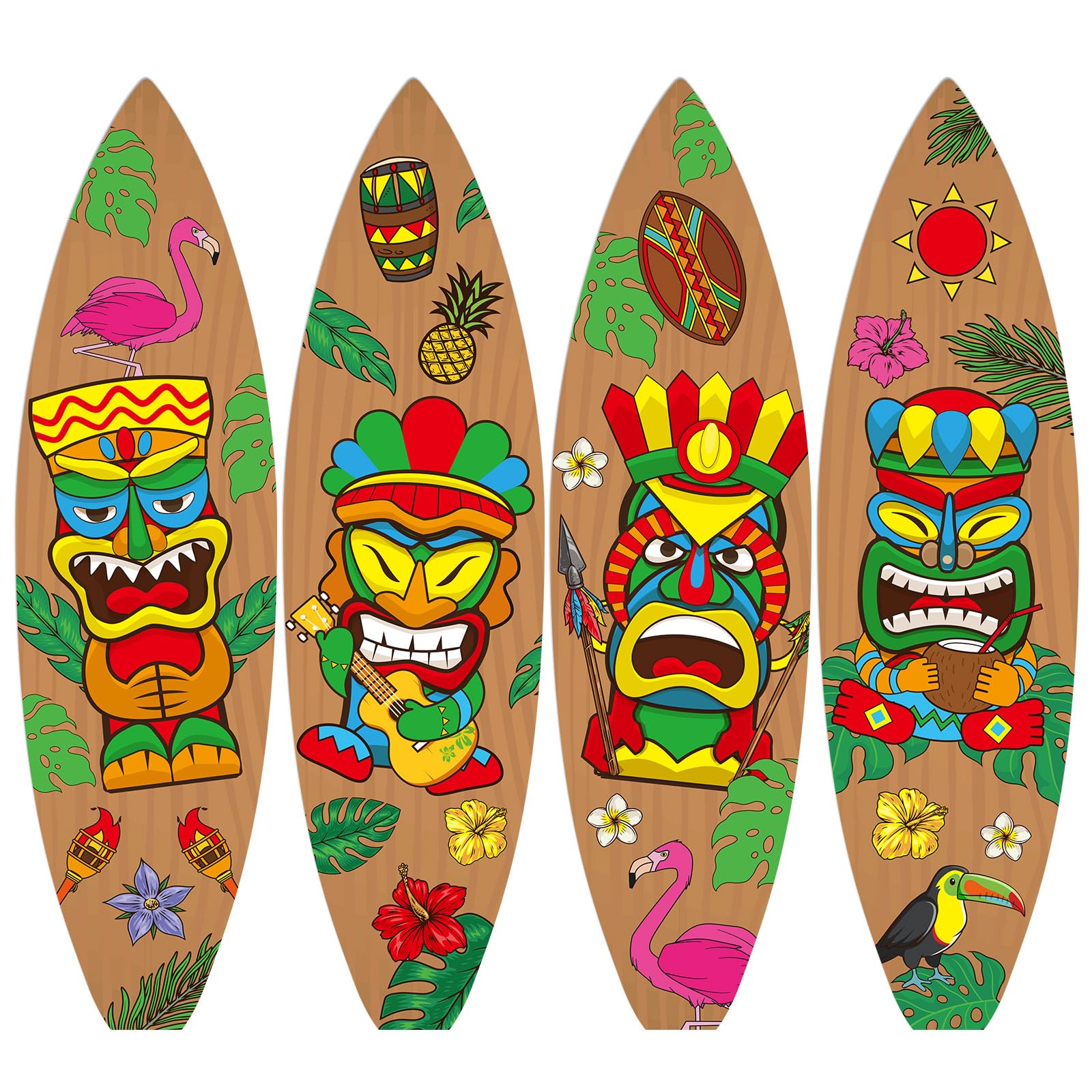 4 Pcs Paper Summer Giant Surfboards Bulletin Board Wall Decor Display Set 47 x 13 Inch Surfing Bulletin Board Cutouts Tropical Graphics Surfboard Sign for School Classroom Surf Party(Tiki)