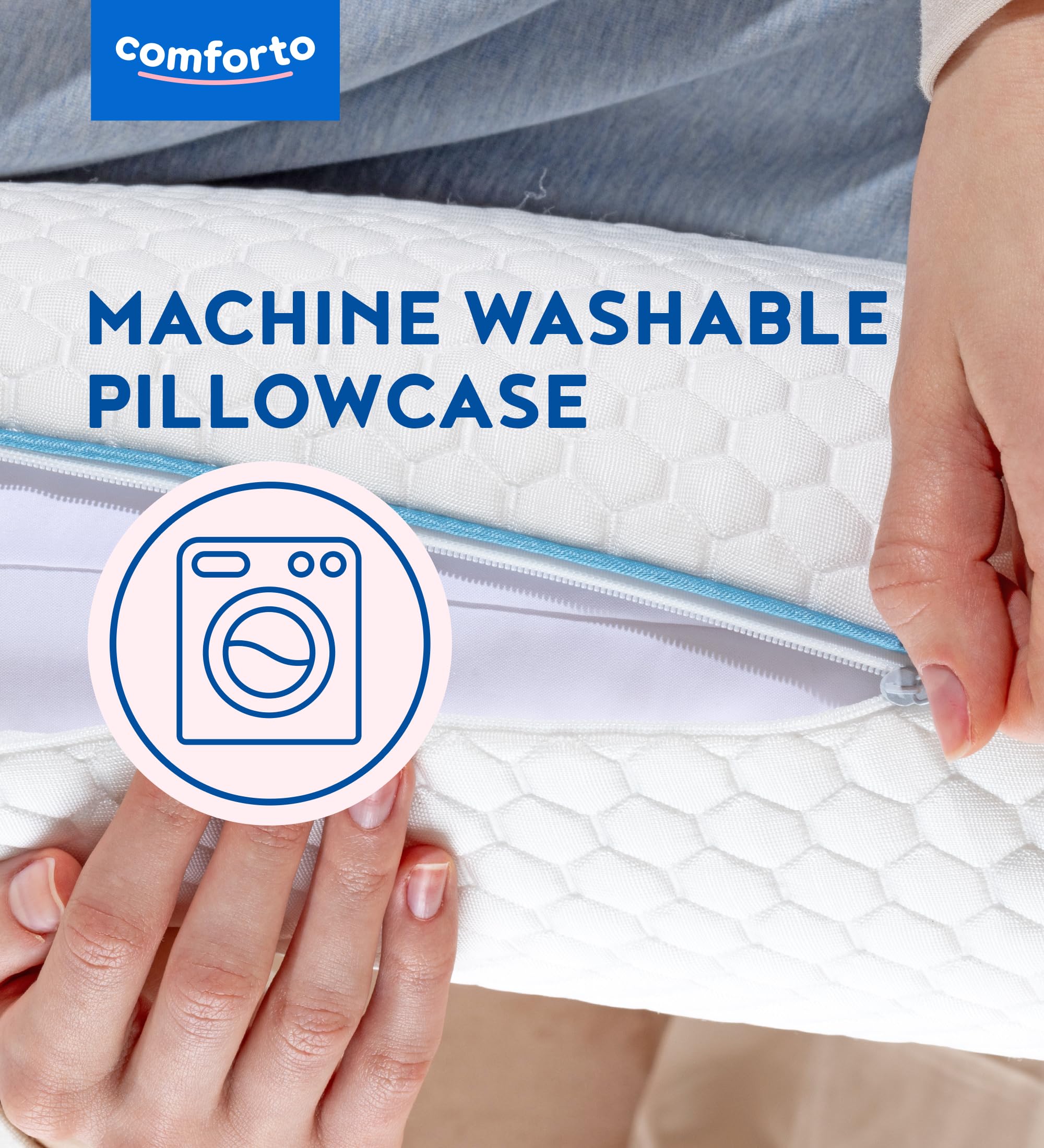 COMFORTO Ortopedyczna poduszka pod szyję 50 x 30 cm, poduszka do spania na plecach i boku, ulga w bólu szyi i ramion, ergonomiczna, do spania, z chłodzącą poszewką na poduszkę