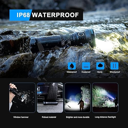 Miniatura 5 de WUBEN Linterna A9 de 12000 lúmenes altos 1378 pies, distancia de haz de 552 horas, tiempo de funcionamiento largo, tipo C, recargable, batería de