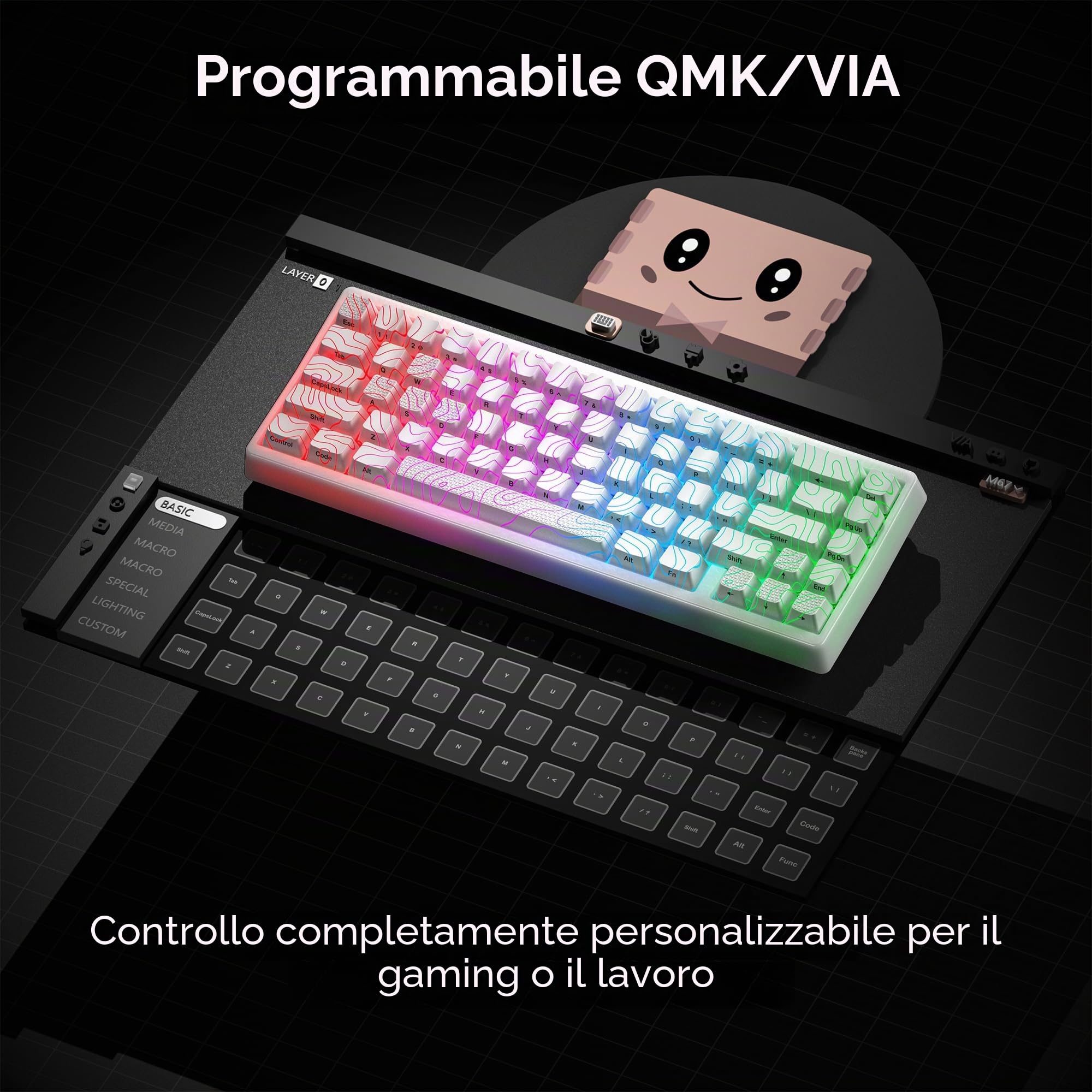 HITIME XVX M67 Tastiera wireless 60% per cento, tastiera topografica da gioco QMK/VIA, tastiera meccanica a tre modalità Thocky cremosa, montaggio con guarnizione sostituibile a caldo, tecnologia RGB