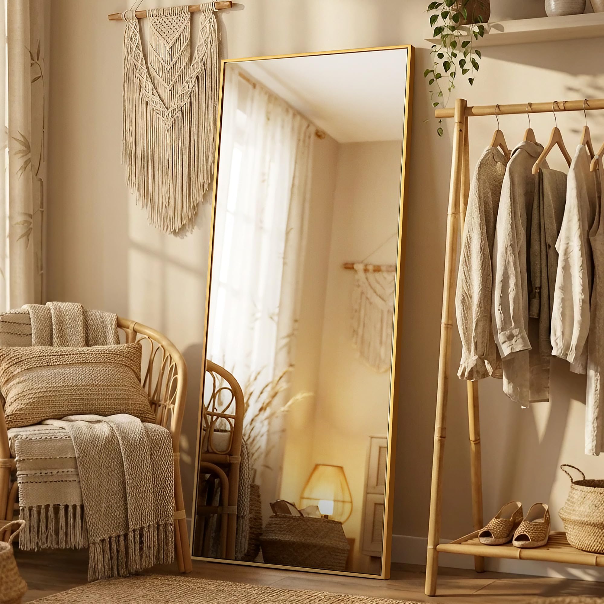 Gold Mirror Full Length, 21"x64" Rectangle Full Body Mirror with Stand