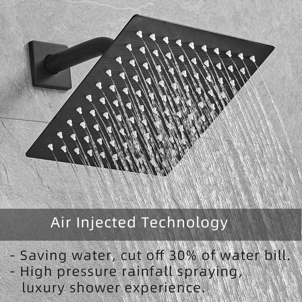 Shower Faucet Set Matte Black Shower System with Handheld, Ceiling Mount 10 Inch Shower Head with 6 Inch Wall Mount Shower Head