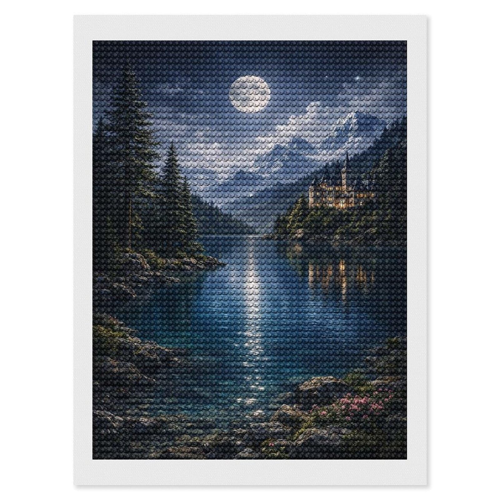 Junmoney Enchanted Castle by Moonlit Lake Diamond Painting Kit 12"x16", Easy Handmade Project, Easy to Enjoy, Aesthetic Room Decor, Christmas Gift