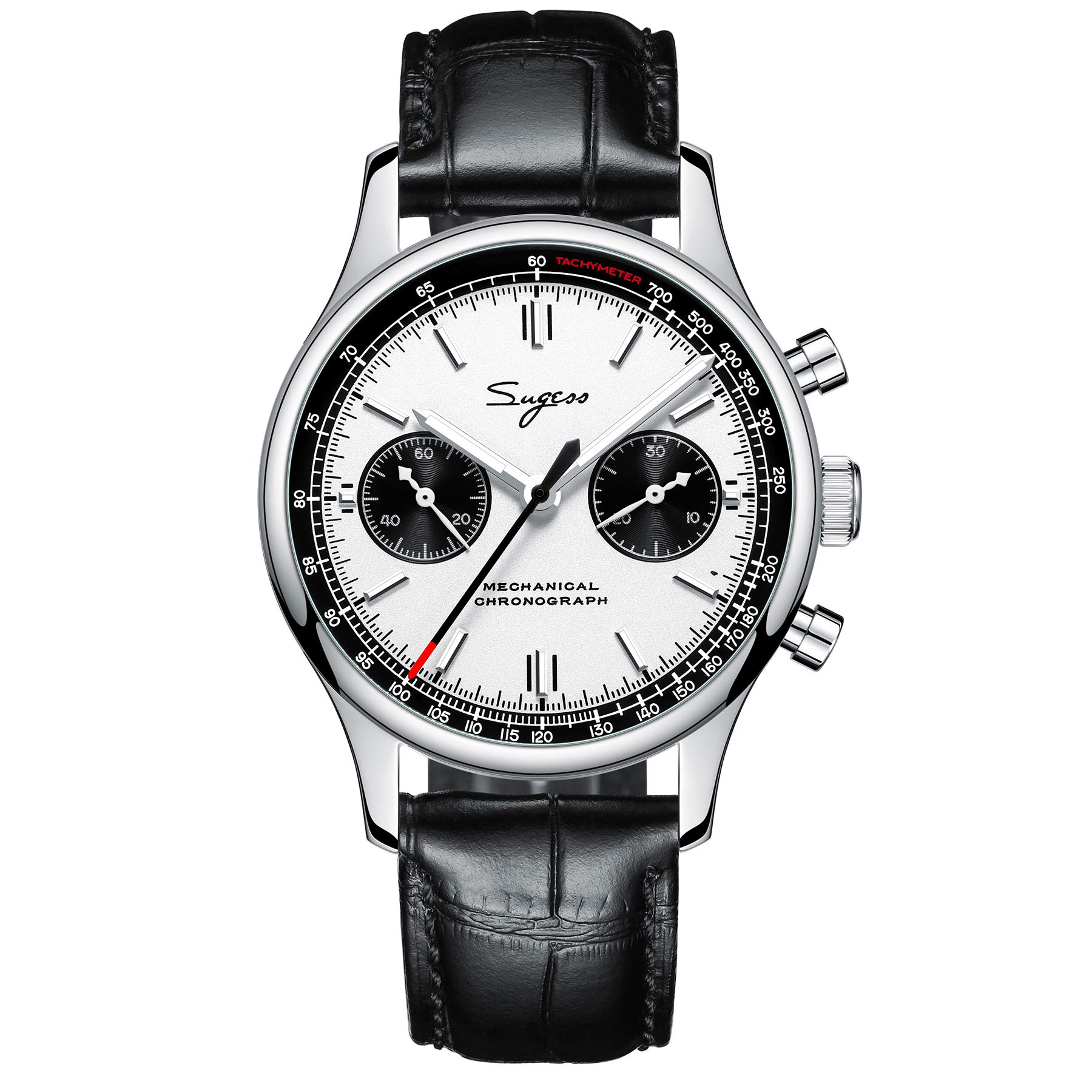 Sugess Orologio meccanico da uomo con cronografo e movimento gabbiano, carica a mano, impermeabile, zaffiro
