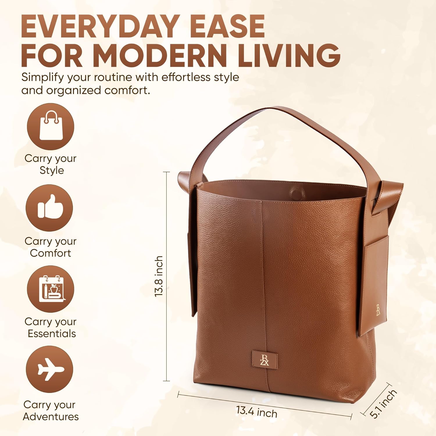 Large Genuine Leather Hobo Work Bag with Organizer Insert | High-quality leather, Removable Organizer, Work Ready Bag, Multifunational Bag, Spacious interior - Image 4