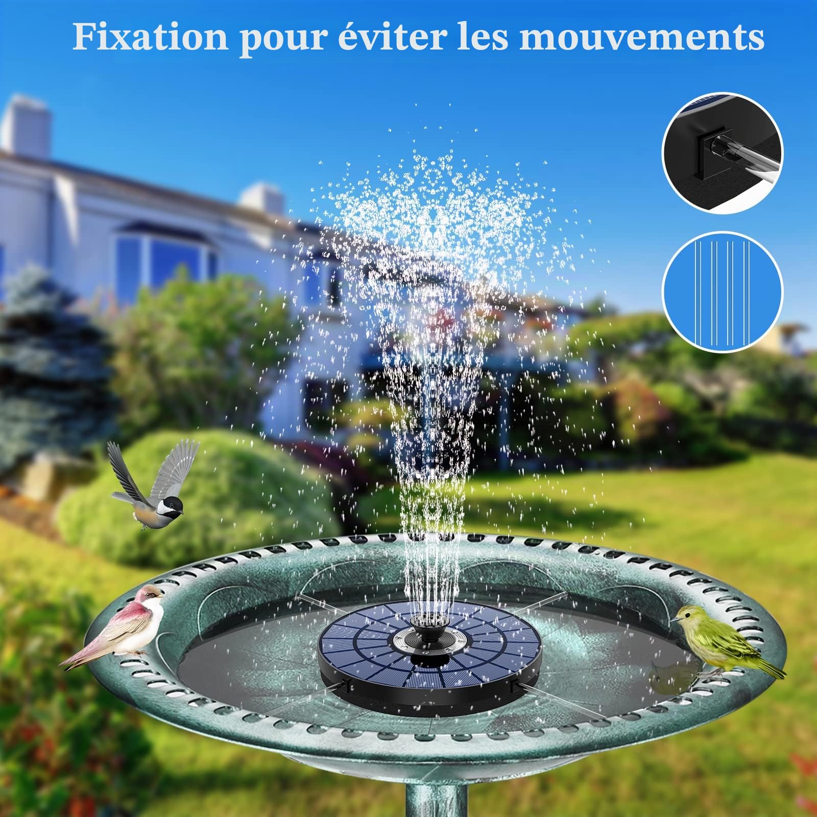 AMZtime LED Fontaine Solaire 5.5W Extérieur 7 Buses Pompe