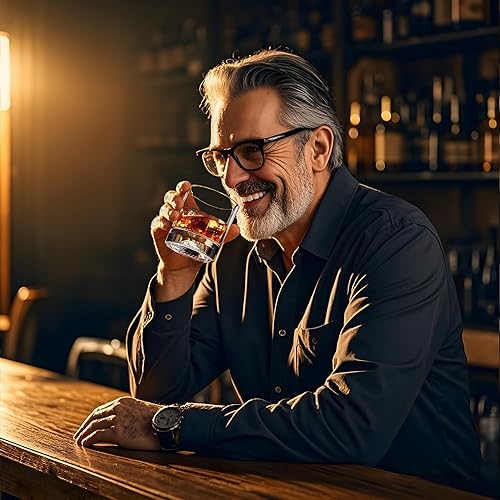 Miniatura 6 de Juego de 2 vasos de whisky de cristal, vasos de 10 onzas para whisky, bourbon, ron y cóctel, regalo premium para hombres, papá o esposo