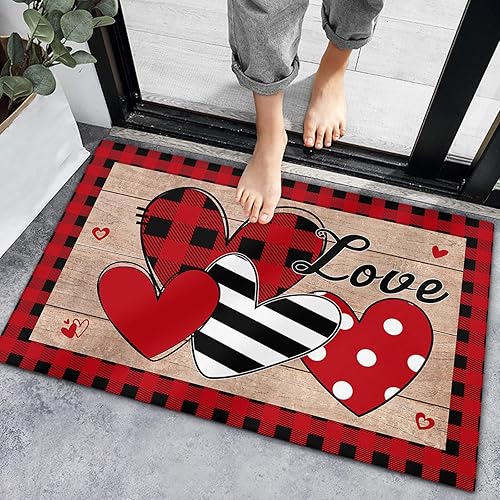 Tapete de baño absorbente para interiores tapete antideslizante para puerta delantera para el día de San Valentín amor retro de grano de madera