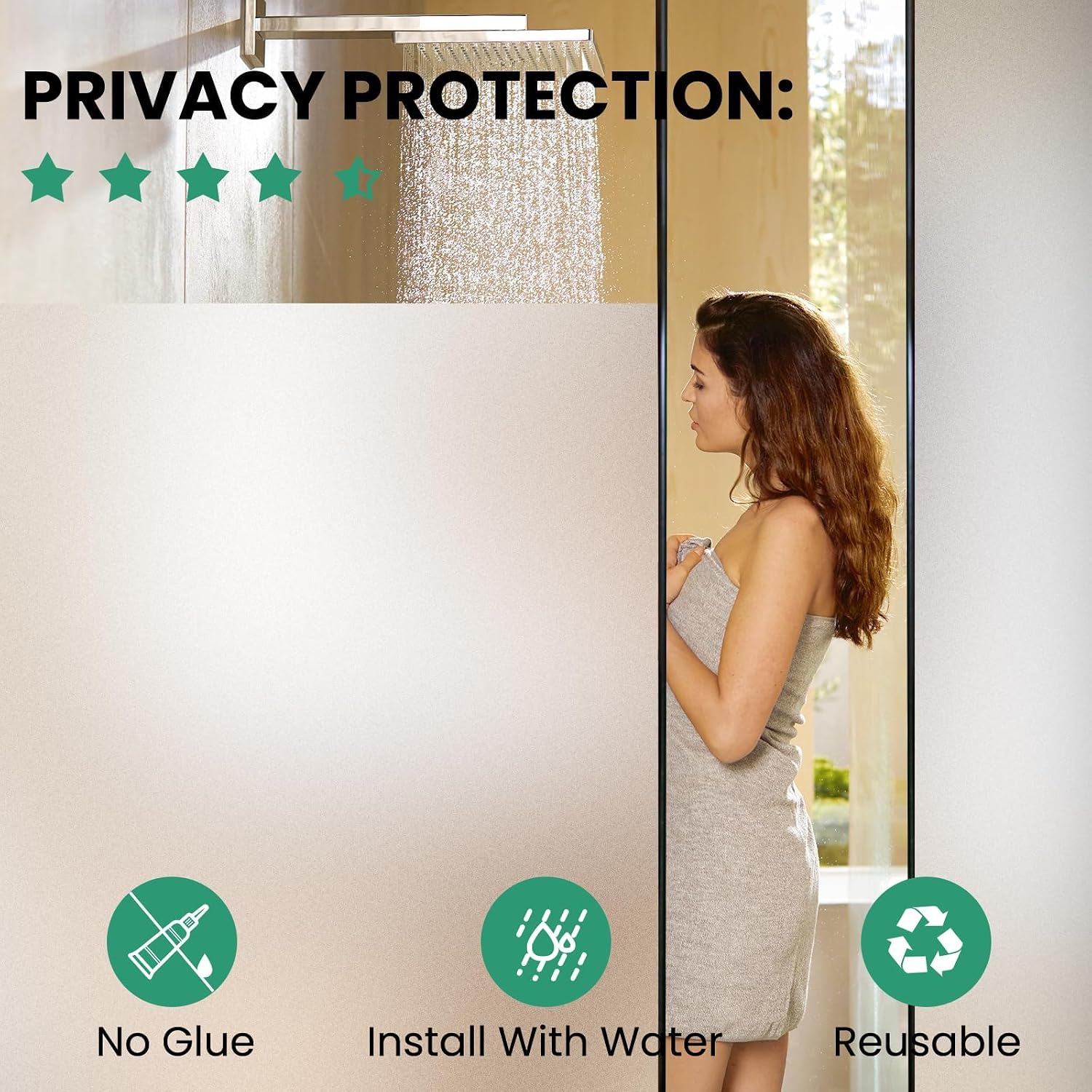 Frosted Glass Window Privacy Film, Static Cling, No Glue, UV Blocking, Reusable Decorative Window Film for Home & Office, Easy to Install & Remove (17.5 InchX 9.84 Feet)