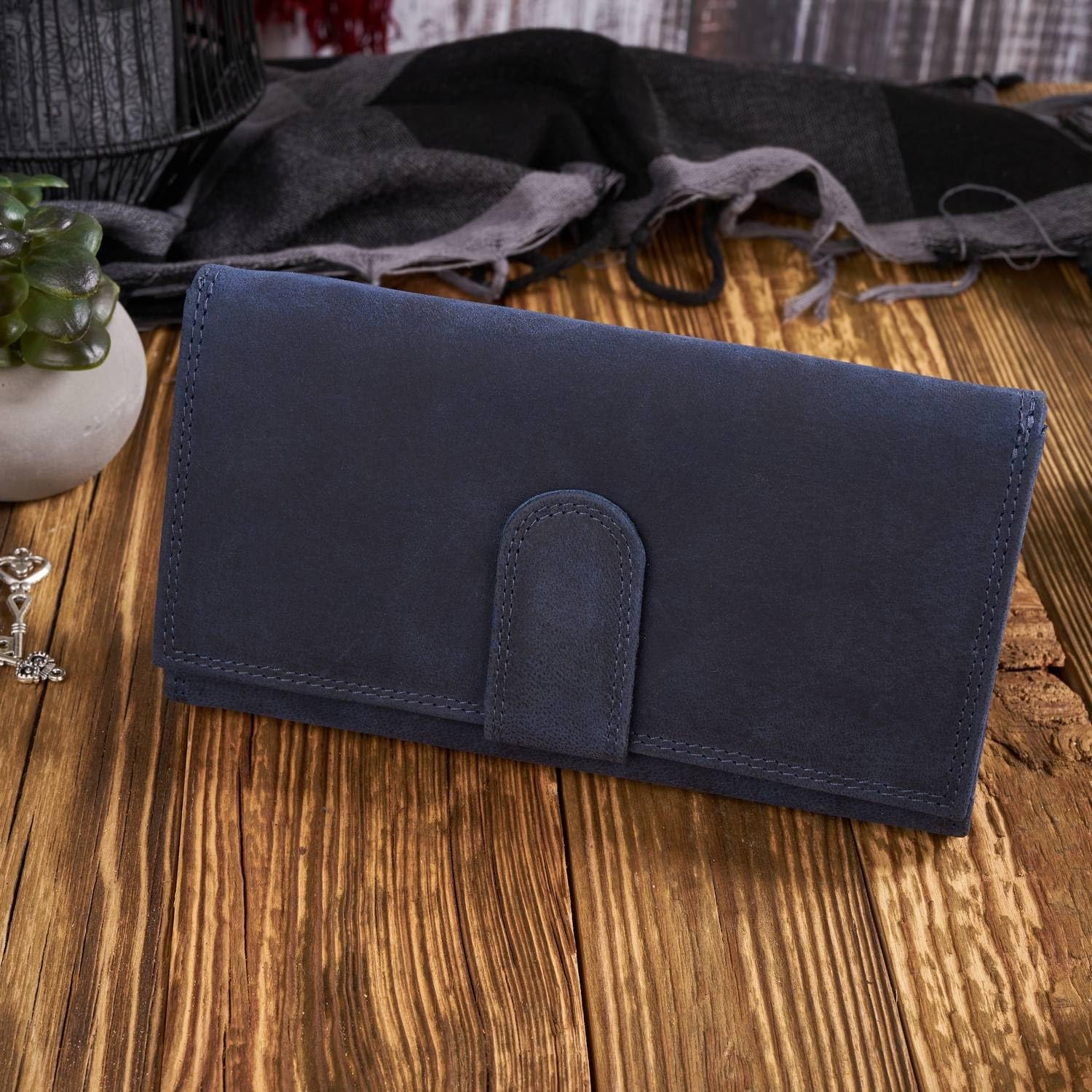 Damen Leder Geldbörse T-05-DB und Schlüsselanhänger T-85-HDB, Marineblau GESCHENKSET Paolo Peruzzi ZUP-97-DB