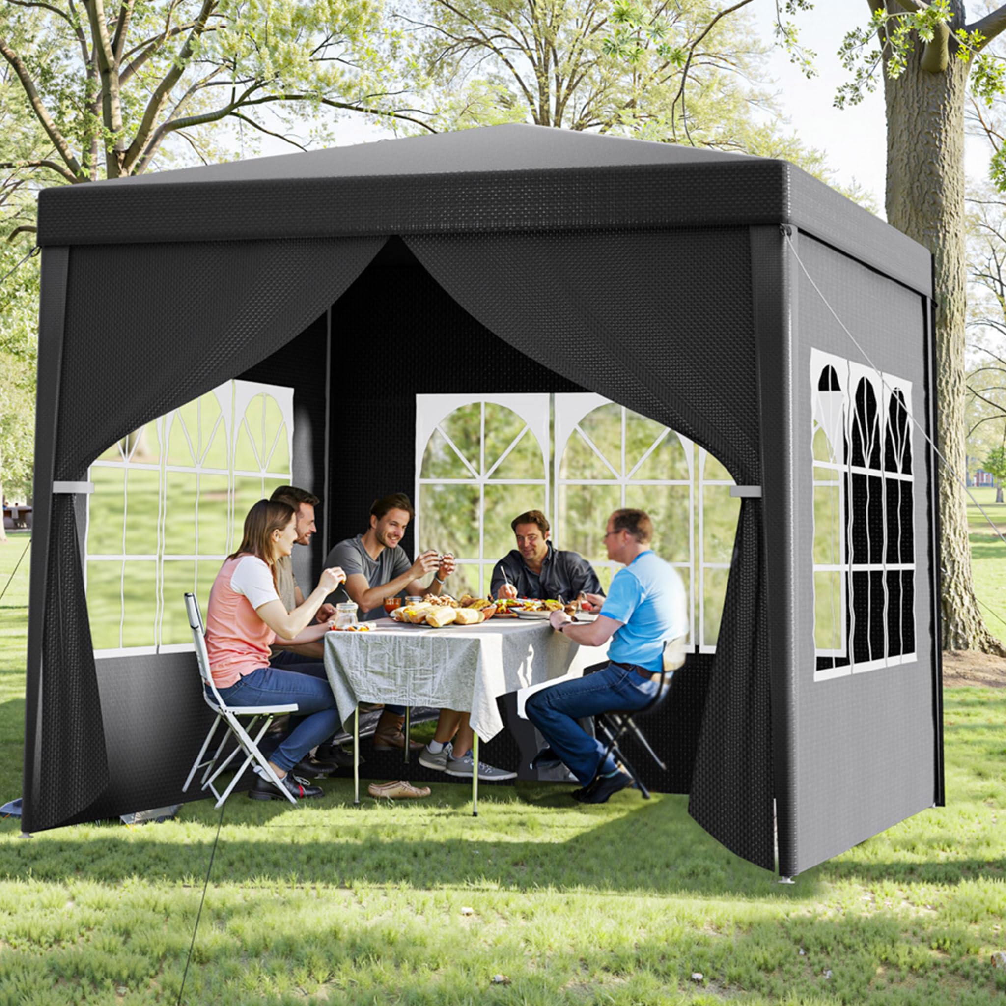 Toboli Gazebo 3 x 3 m in grigio con protezione UV 50+, tendone da giardino con lati rimovibili, tenda da festa con finestre, ad esempio per terrazze e festival
