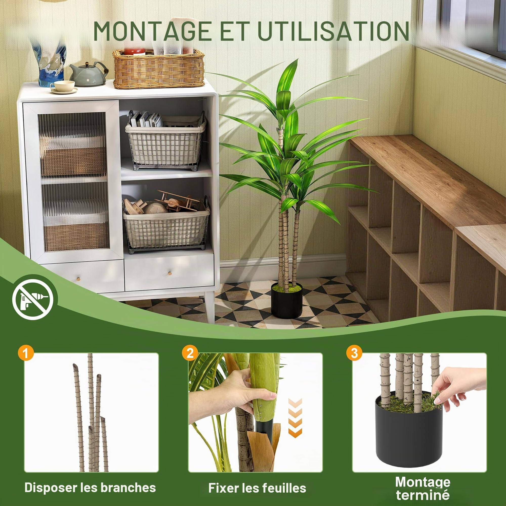 FIVMEN Plante artificielle Dracaena Fragrans Plantes d'intérieur Plantes artificielles Arbre artificiel comme réel avec pot Plantes artificielles Plantes artificielles Fausse plante pour salon