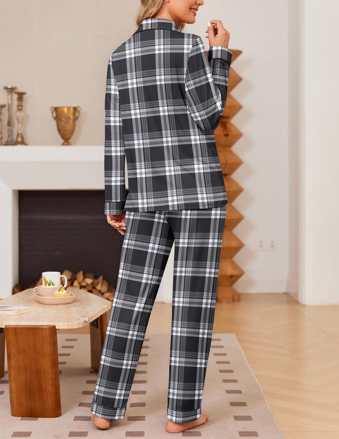 Ekouaer Women's Pajama Sets Soft Button Down Pj Sets 2 piece Long Sleeve and Pants Loungewear Set S-XXL - Image 5