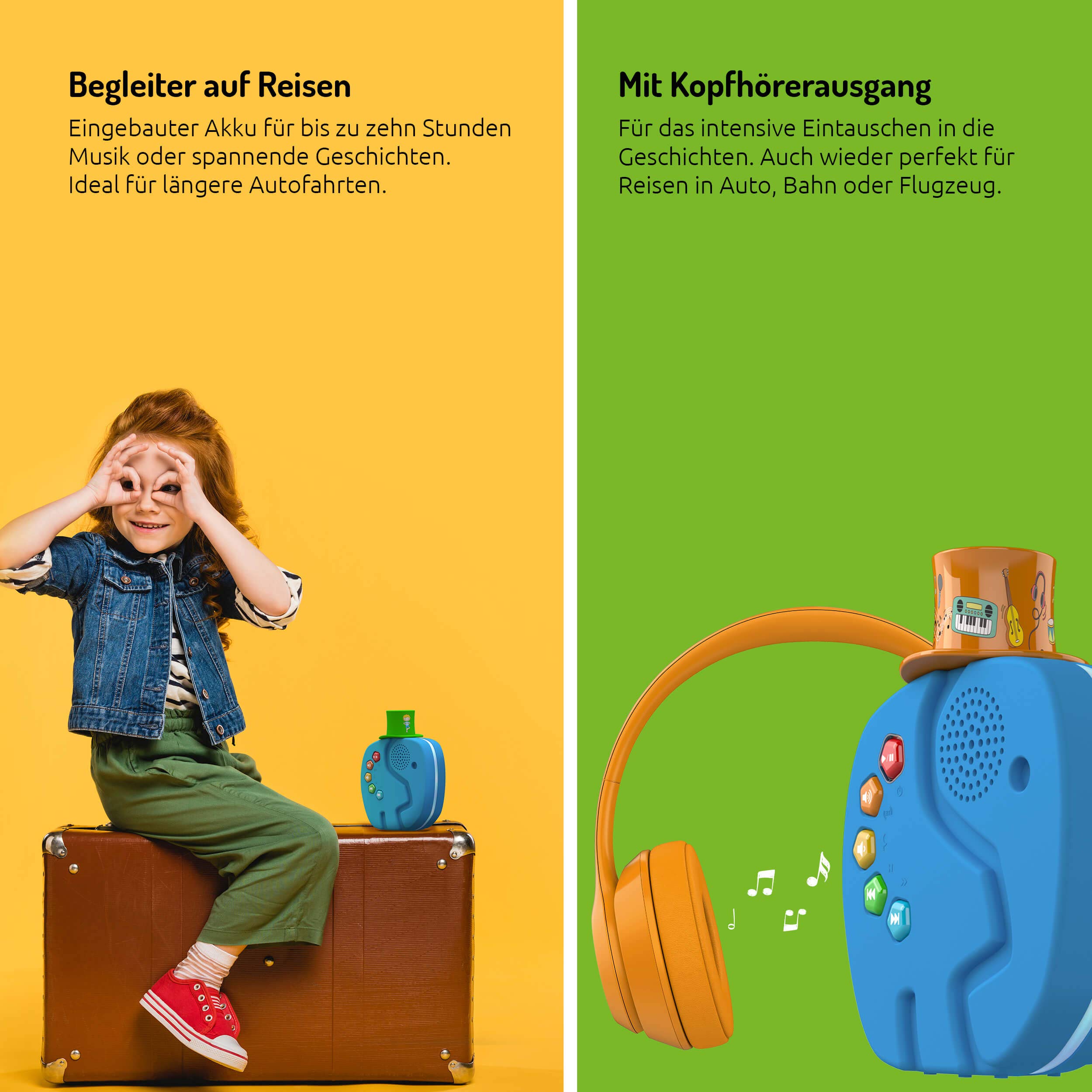 TechniSat TECHNIFANT - Audioplayer und Bluetooth-Lautsprecher für Kinder (inkl. Nachtlicht, mit MP3 bespielbarem Hütchen und leistungsstarkem Akku)