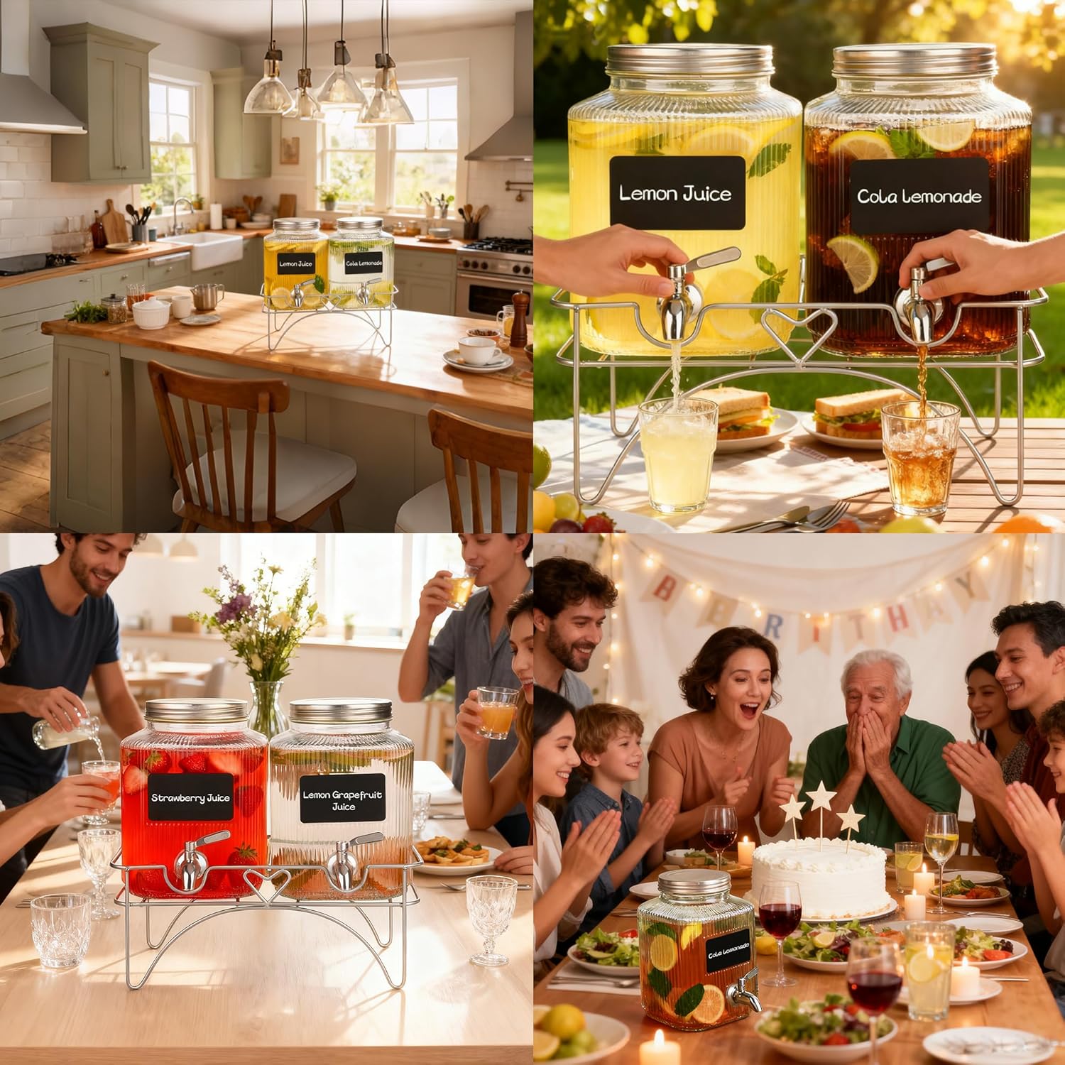 Lulonpon 2 x 4L(1.06 Gallon) Glass Drink Dispenser, Beverage Dispenser with Stainless Tap, Glass Water Juice Dispensers with Metal Stand, Water Jug with Tap Perfect for Parties,Weddings,Birthdays - Image 6