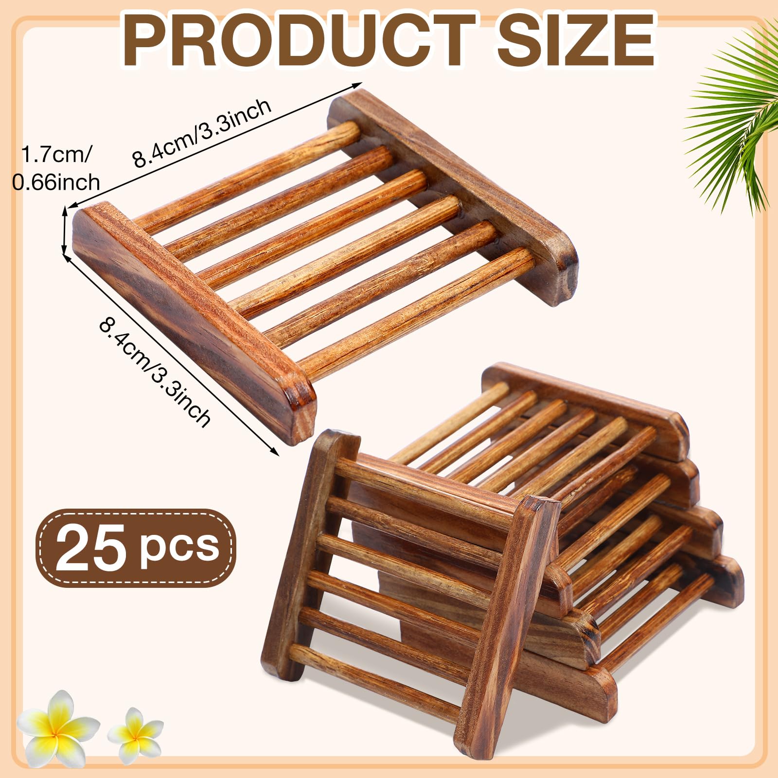 Amyhill 25 jaboneras de madera de bambú a granel para baño, jaboneras de madera para bar, jaboneras autodrenantes, bandeja de jabón de madera, 3.3 x 3.3 x 0.67 pulgadas (color carbón)