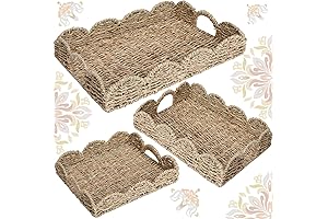 Seagrass Rectangular Basket with Scalloped Edges - 3 Pack