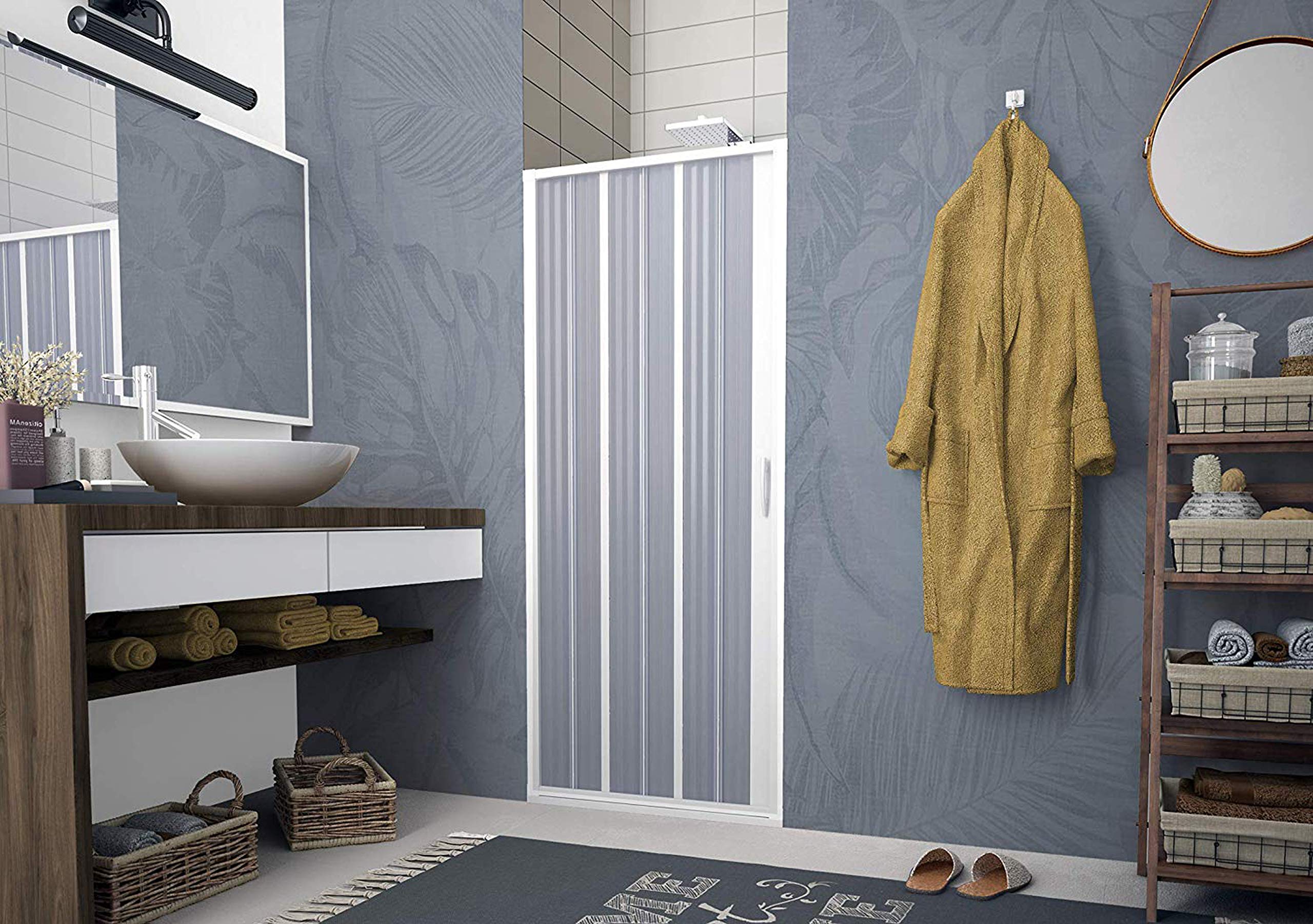 Forte: Parete doccia Flex a soffietto in PVC, Anticalcare, Riducibile, Resistente agli urti, Kit completo, 80L x 185H, Bianco