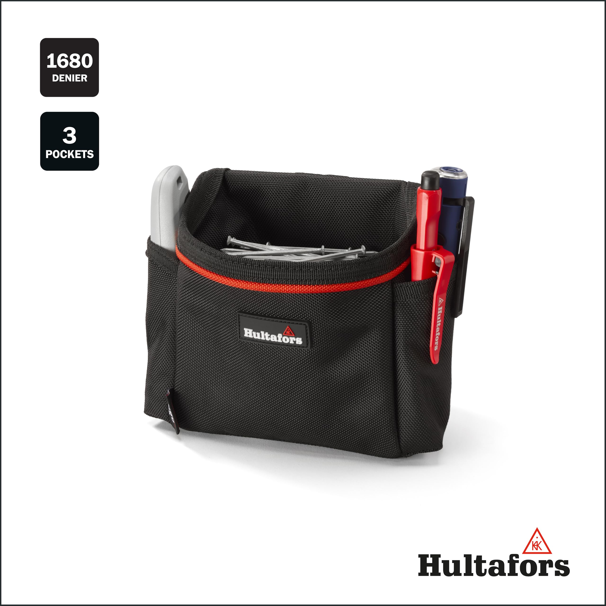 Sac à outils et à clous avec trois compartiments de Hultafors I Sac de ceinture pour clous et vis I Matériau robuste avec 1680 deniers I Idéal pour les artisans, électriciens, couvreurs et bien