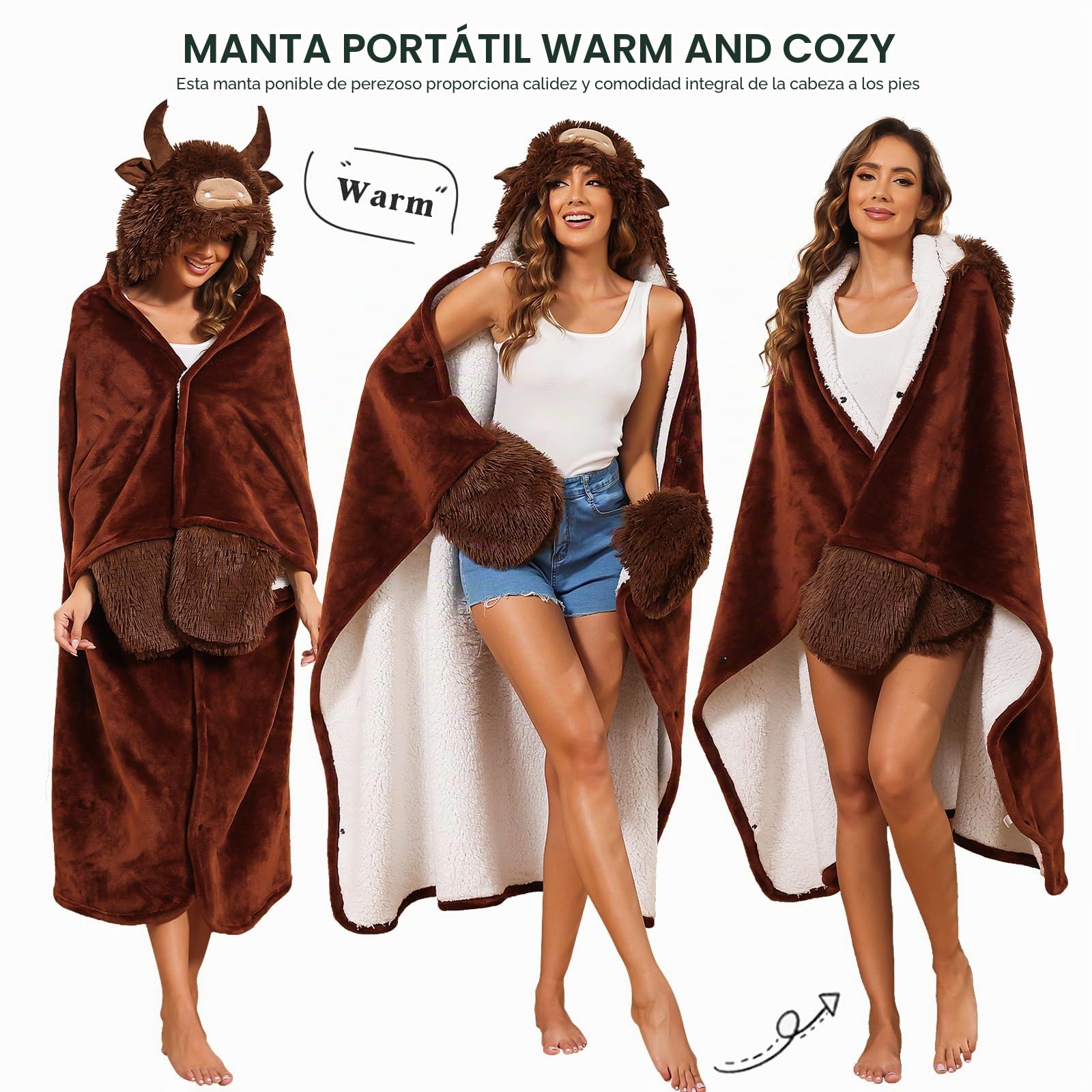 Manta con capucha para adultos, manta de gran tamaño con capucha para mujer, manta de regalo para cumpleaños, 160x130cm