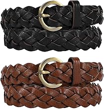JASGOOD 2 Pack Women's Braided Leather Belts Casual Skinny Woven Belt for Jean Pant