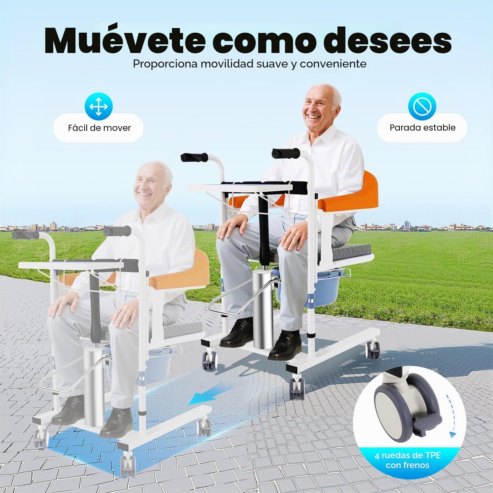 Silla hidráulica de transferencia para pacientes, carga de carga, sistema hidráulico ajustable en altura, hasta 220 libras, silla de transferencia y silla de ruedas de transporte, para personas