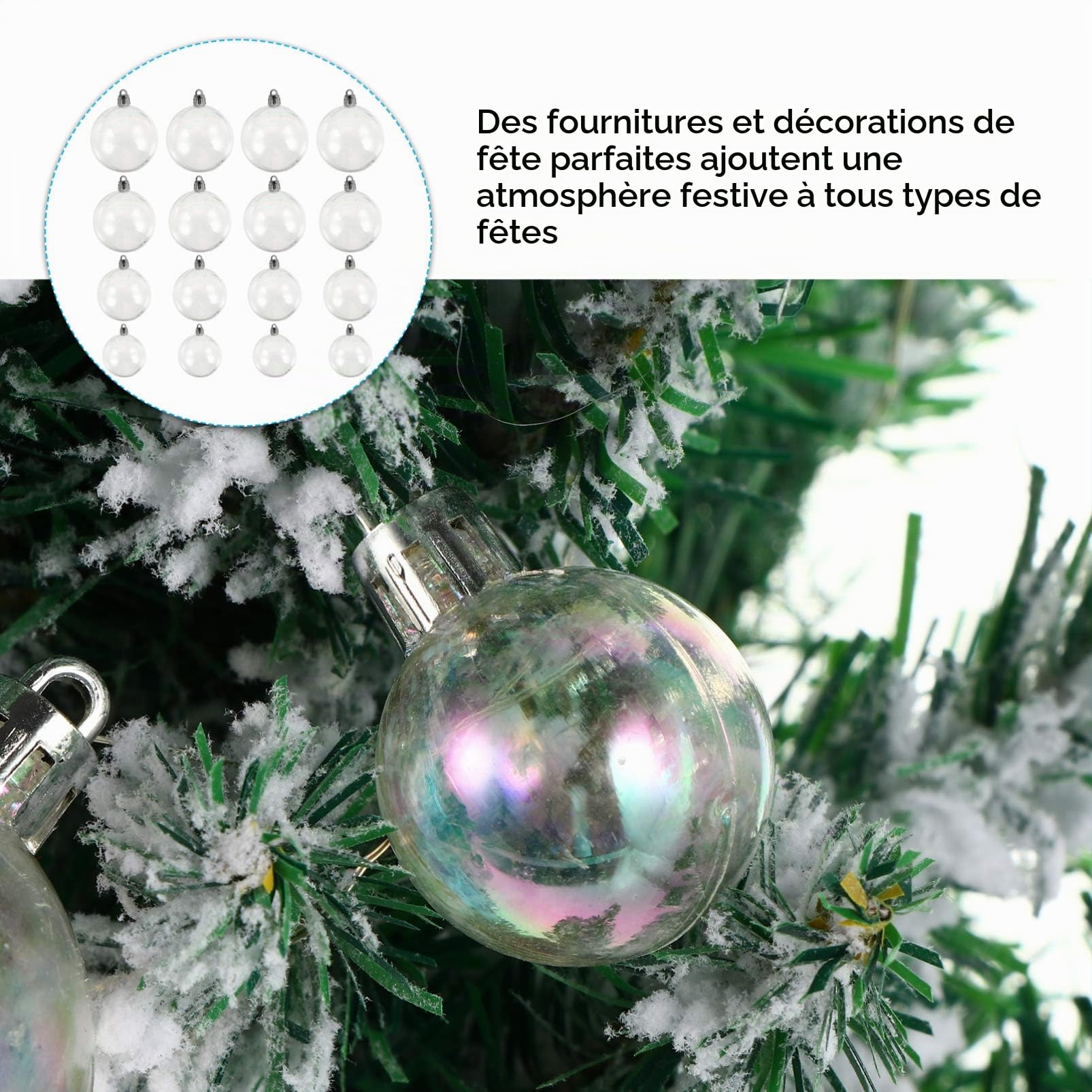 NUOBESTY Lot de 54 Petites Boules De NoëL IriséEs Transparentes pour Sapin De NoëL DéCoration à Suspendre pour FêTe De Mariage