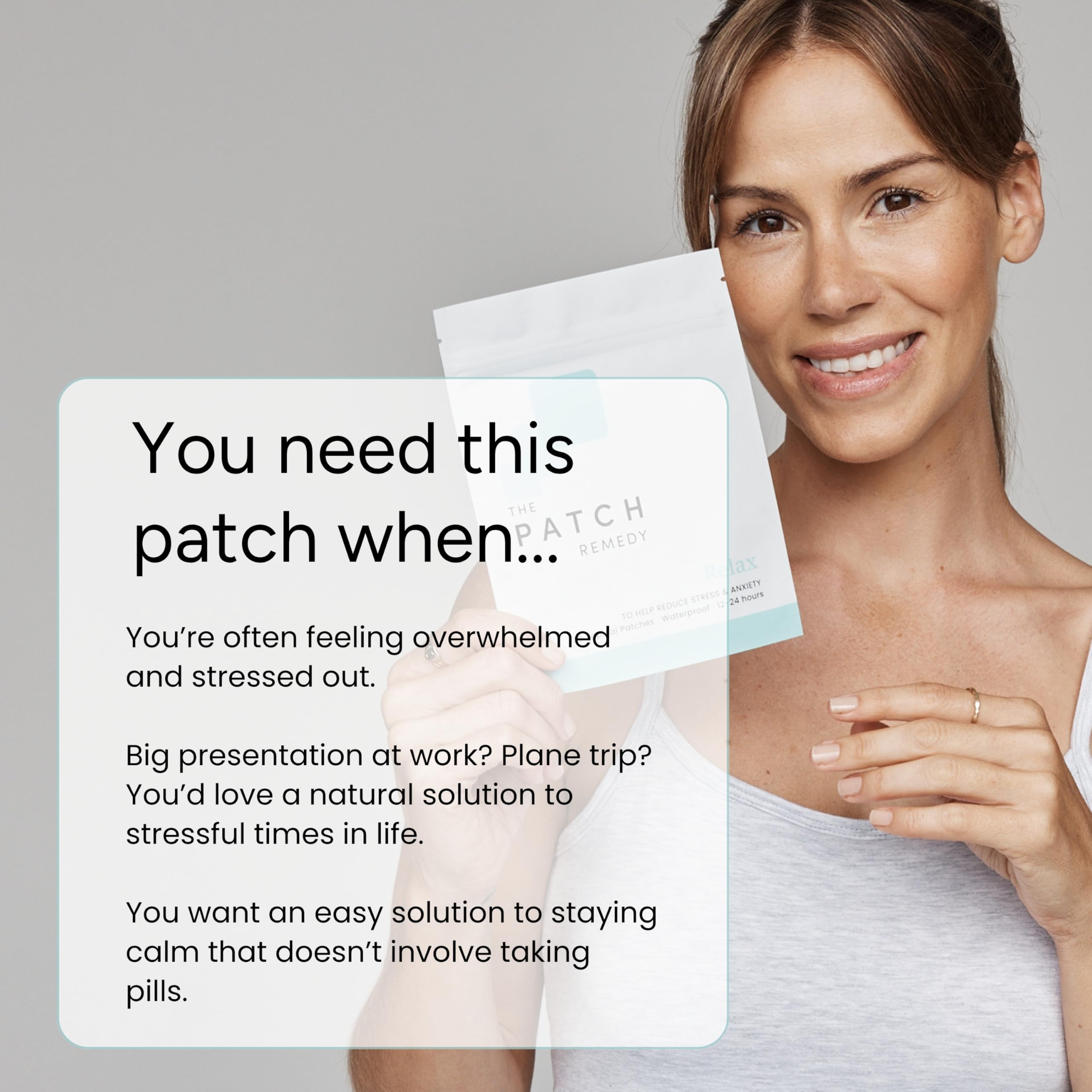 The Patch Remedy Parches relajantes – 30 parches tópicos para aliviar el estrés con Ashwagandha, L-teanina, bálsamo de limón, valeriana, pasiflora, vitamina B6, Rhodiola Rosea | Calmante, aliviador,
