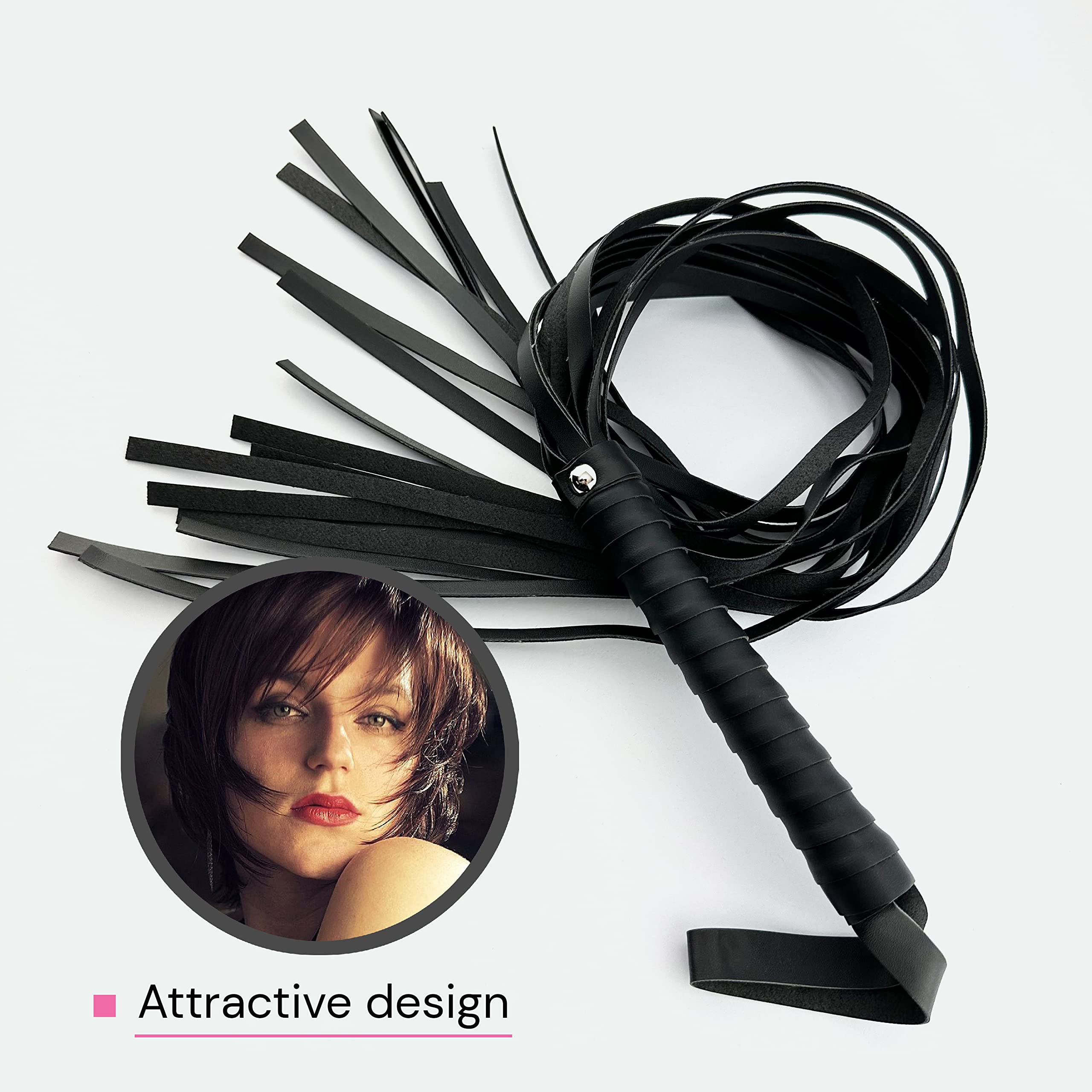 Fouet BDSM 81cm en Cuir Artificiel Noir – Martinet Érotique avec Poignée Confortable 16cm – Cravache Sexy SM pour Couple – Accessoire Jouet Sexuel pour Domination et Jeux Érotiques Adulte FOPS B21