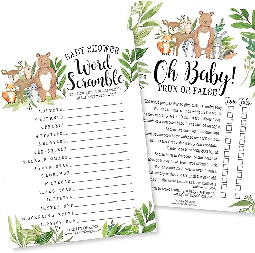 Miniatura 3 de Hadley Designs 25 palabras del bosque para baby shower, 25 juegos verdaderos o falsos, 25 juegos a juego de animales para bebé, 25 juegos de rima