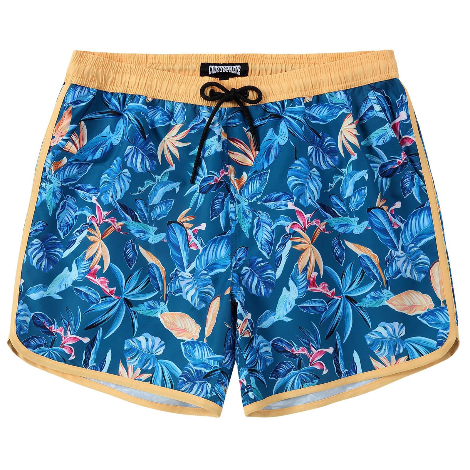 Traje de baño para hombre de los años 80 y 90, estilo vintage, secado rápido, con bolsillos, trajes de baño para niños, Azul oscuro floral, X-Large