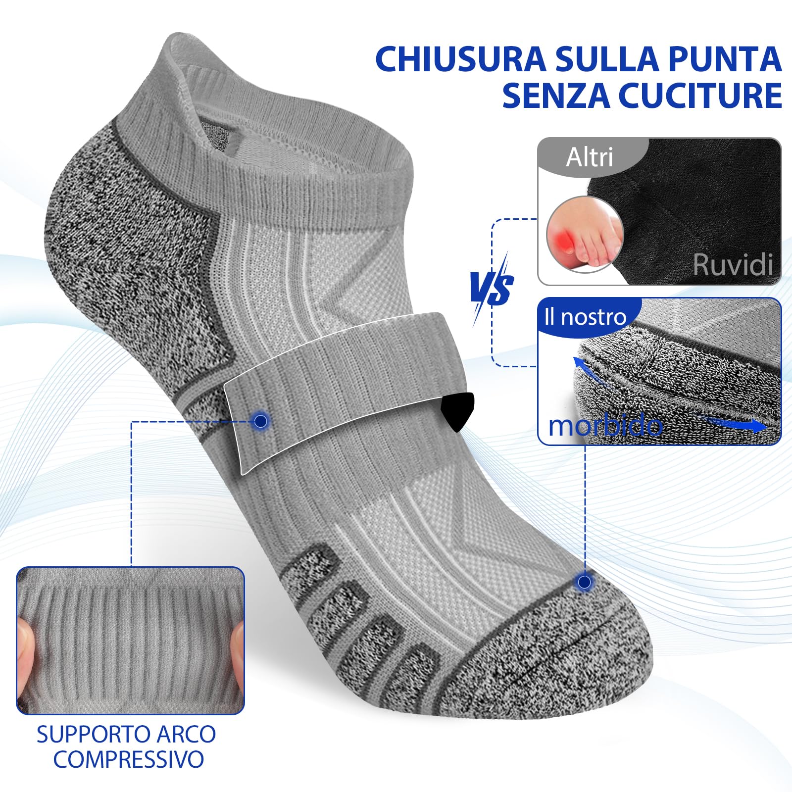 vvfxx Calze Corte Uomo Supporto Arco Plantare,Calzini Uomo Corti Estivi,Calzini Cotone Uomo,Antiodore e Traspirante,6 Paia