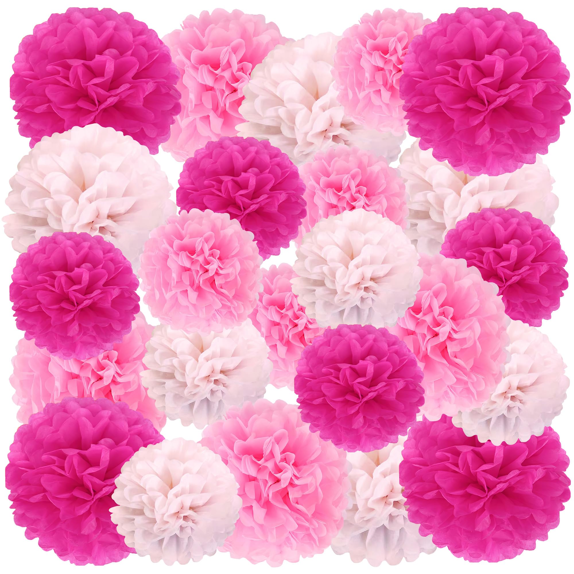 24PCS Paper Pom Poms, Pink and Hot Pink Party Paper Flower Balls for Party