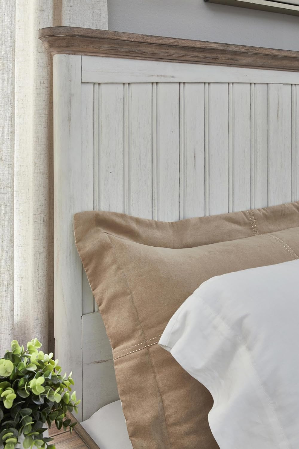 American Woodcrafters Beach Comber King Headboard - Weathered White - Sand Top