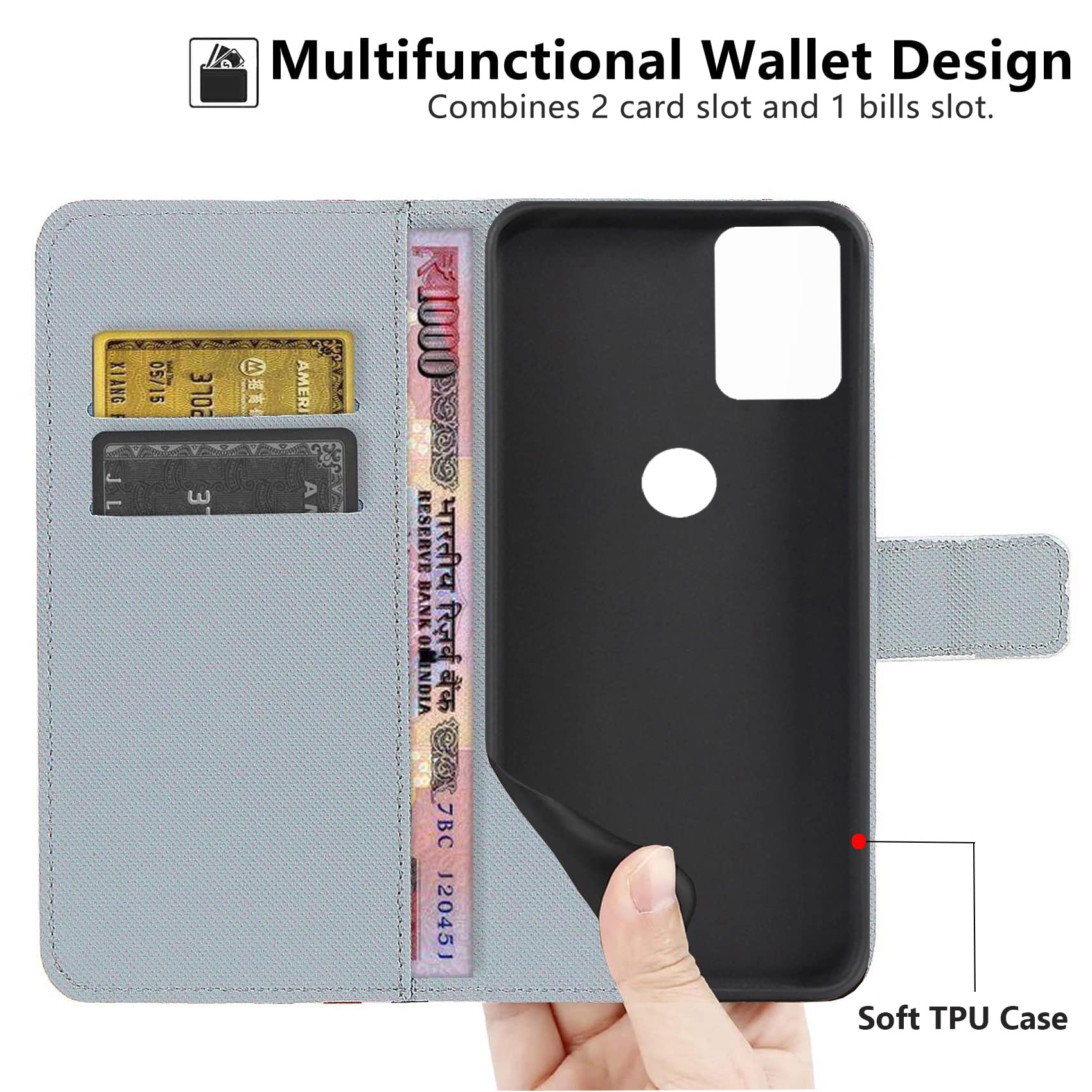 Cover Portafoglio In Pelle PU Per Motorola Moto G50 - Flip Con 2 Slot Carte E Portamonete, Supporto - 5