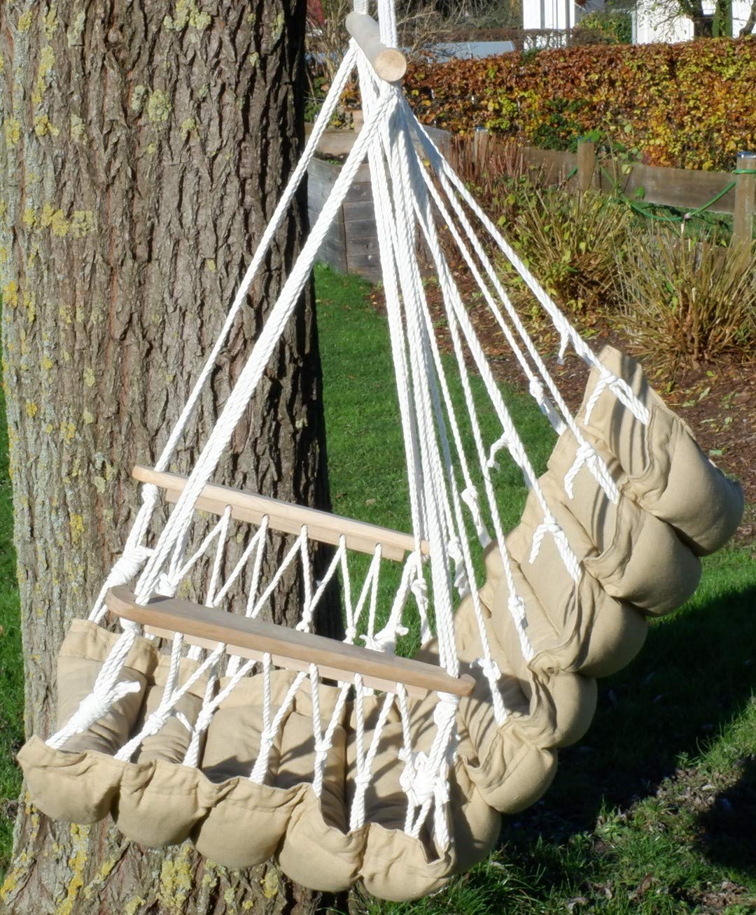 Fauteuil suspendu design Maly - Marron - Panier suspendu d'intérieur - Fauteuil flottant en tissu avec accoudoirs et coussin d'assise extrêmement confortable - 6 cm d'épaisseur (sans siège suspendu)