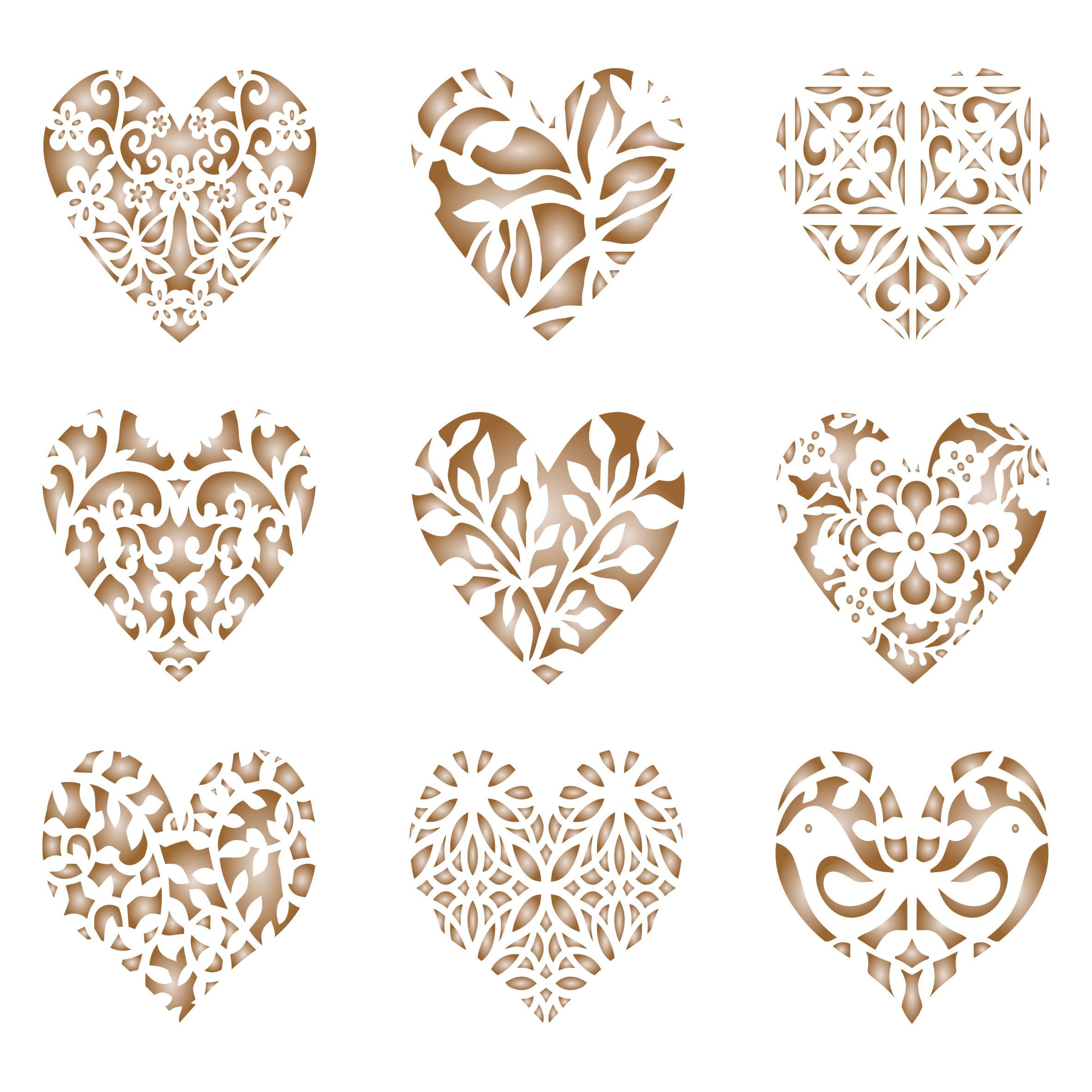 Heart Coffee Set Stencil - 9 Designs - Reusable Barista Stencils for Decorating Cappuccino Coffee Latte Cupcakes Cakes Cookies Scrapbooking Stenciling and More.