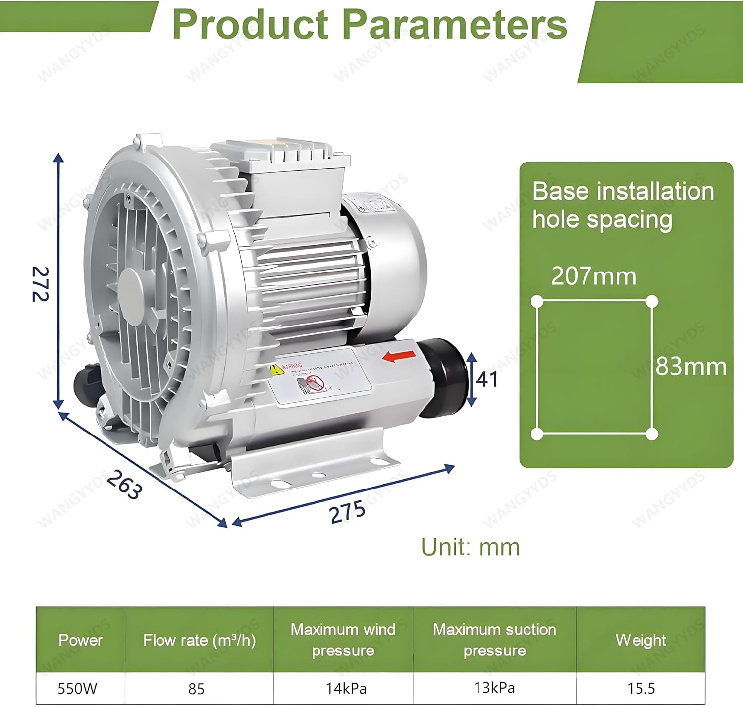 High-Pressure Vortex Blower 550W 380V for Aquaculture, Fish Farms, Ponds & Aquariums - Three Phase 0.35HP to 5.36HP, 42-420CFM, 14KPa Performance