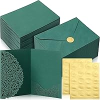 Vista 10 de PerKoop Juego de 100 invitaciones de boda cortadas con láser de 5 x 7 pulgadas con sobres y calcomanías de sello de cera, kit de tarjetas