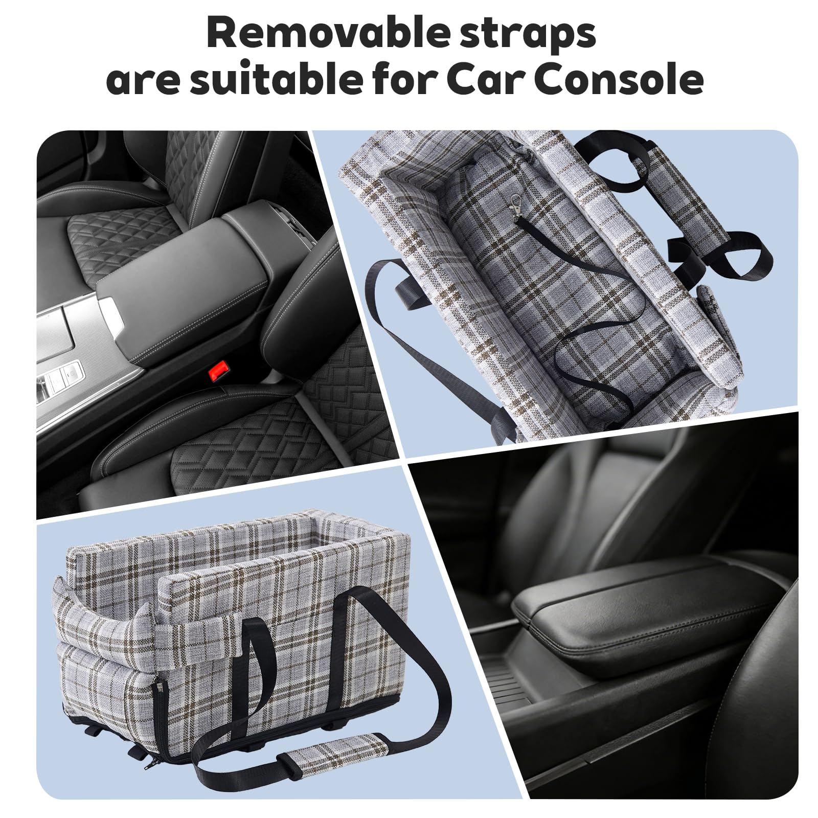 Dog Car Seat for Small Dogs - Portable Center Console Booster Seat with Anti-Collapse Design & Safety Tethers, Pet Travel Carseat Up to 15 lbs -Grey - image 6