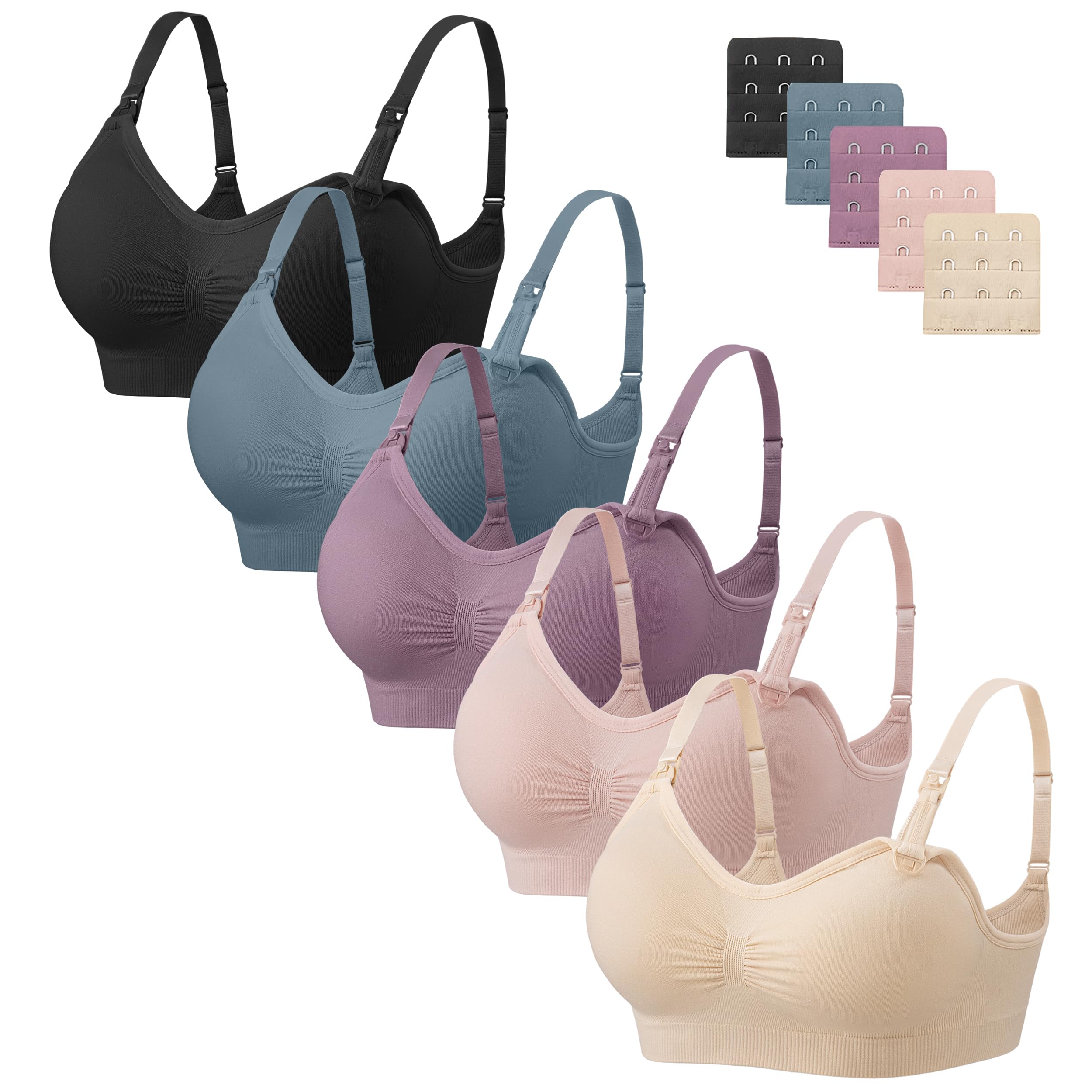 habibee Womens Nursing Bra Seamless Breastfeeding Sleep Maternity Bra with Remove Bra Pads Extenders 5 Pack