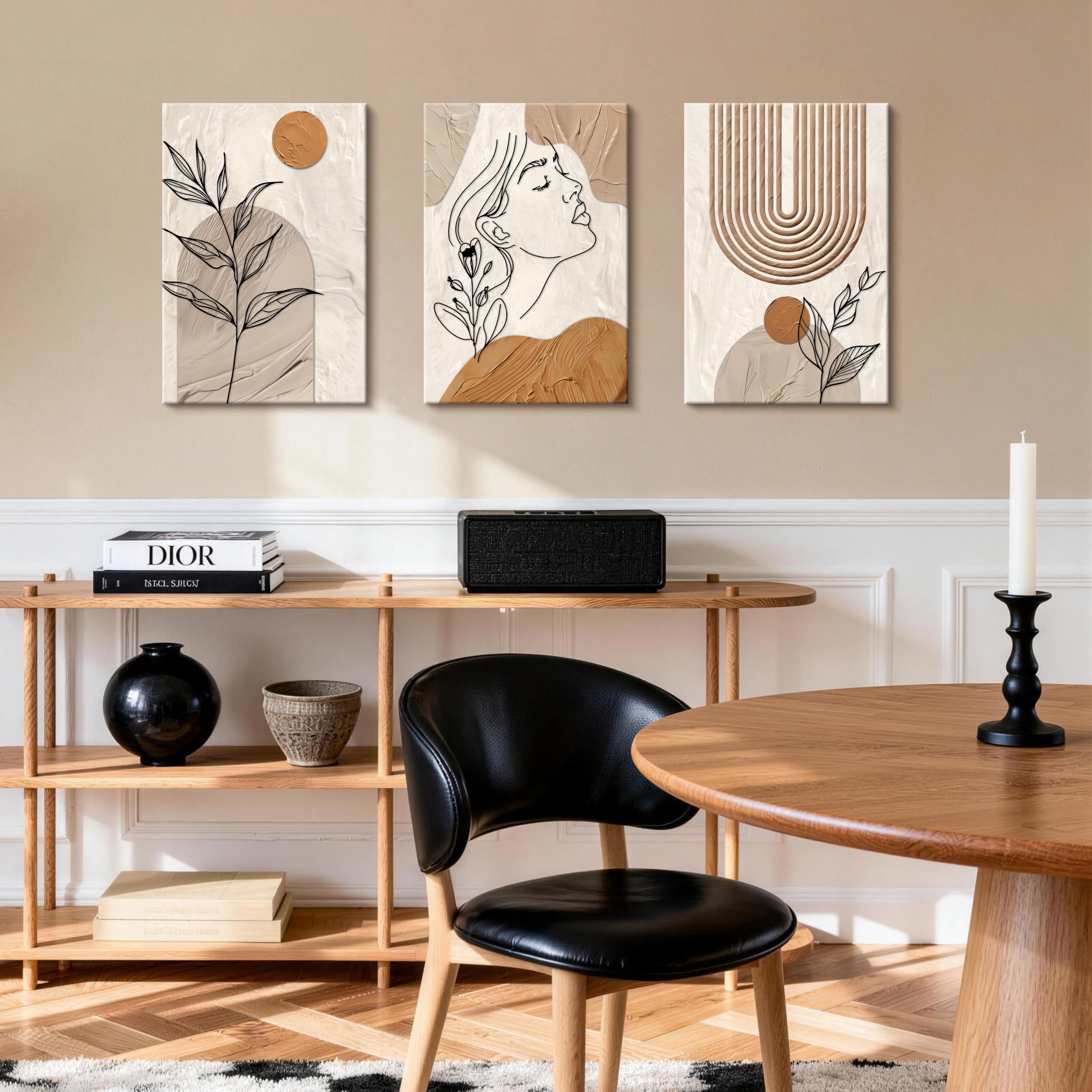3 Pcs Wooden Framed Canvas Wall Art Set Bohemian Sage Green Canvas Prints Poster Geometric Line Beige Green Pictures for Living Room Bedroom Dinning Room Hallway Stairs Wall Decor 30x40cm x3pcs — view 69