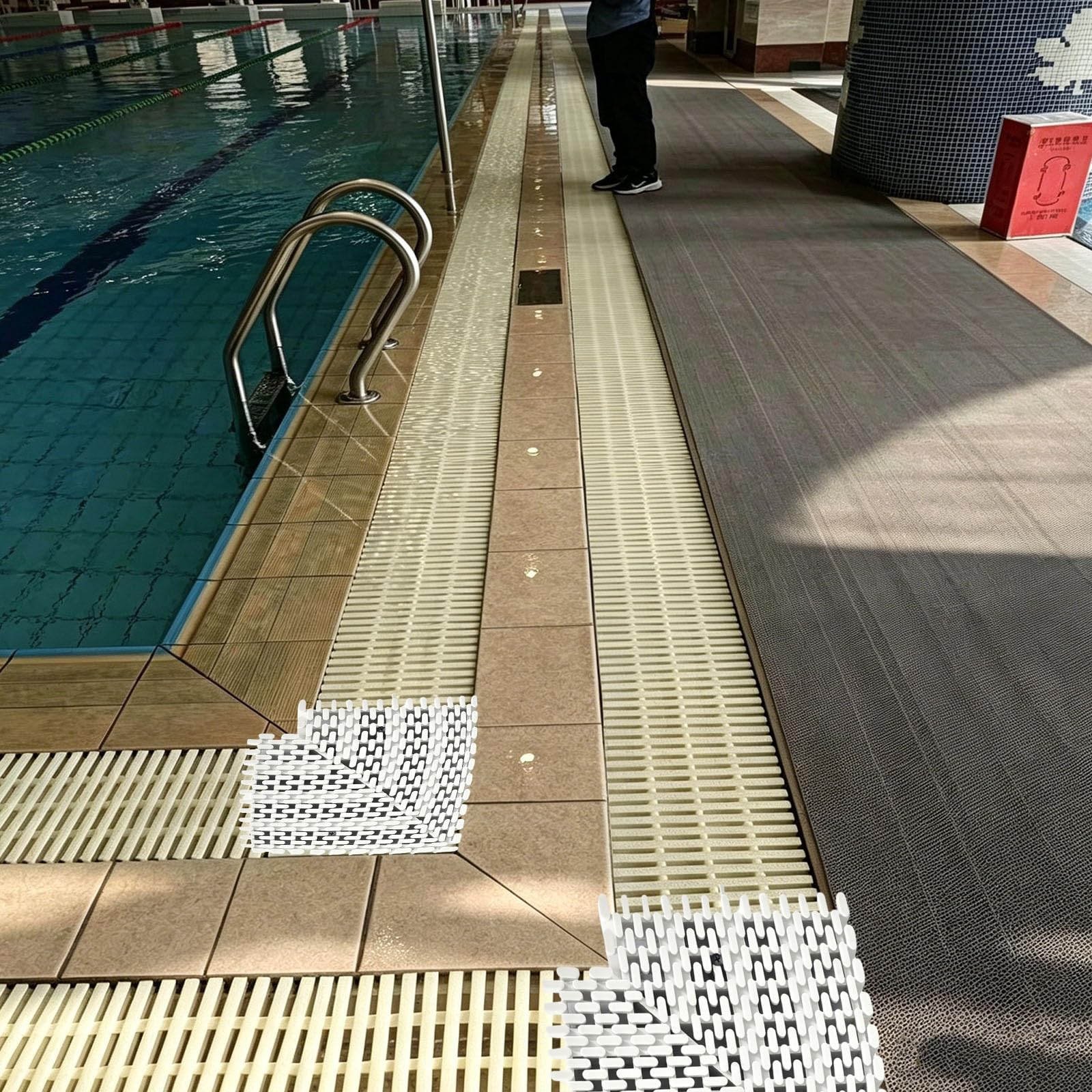 Griglia di Scarico angolare a Incastro, Copertura modulare per canali di scolo e sfioro, Ideale per Piscine e Aree Esterne(4pcs,30cm)