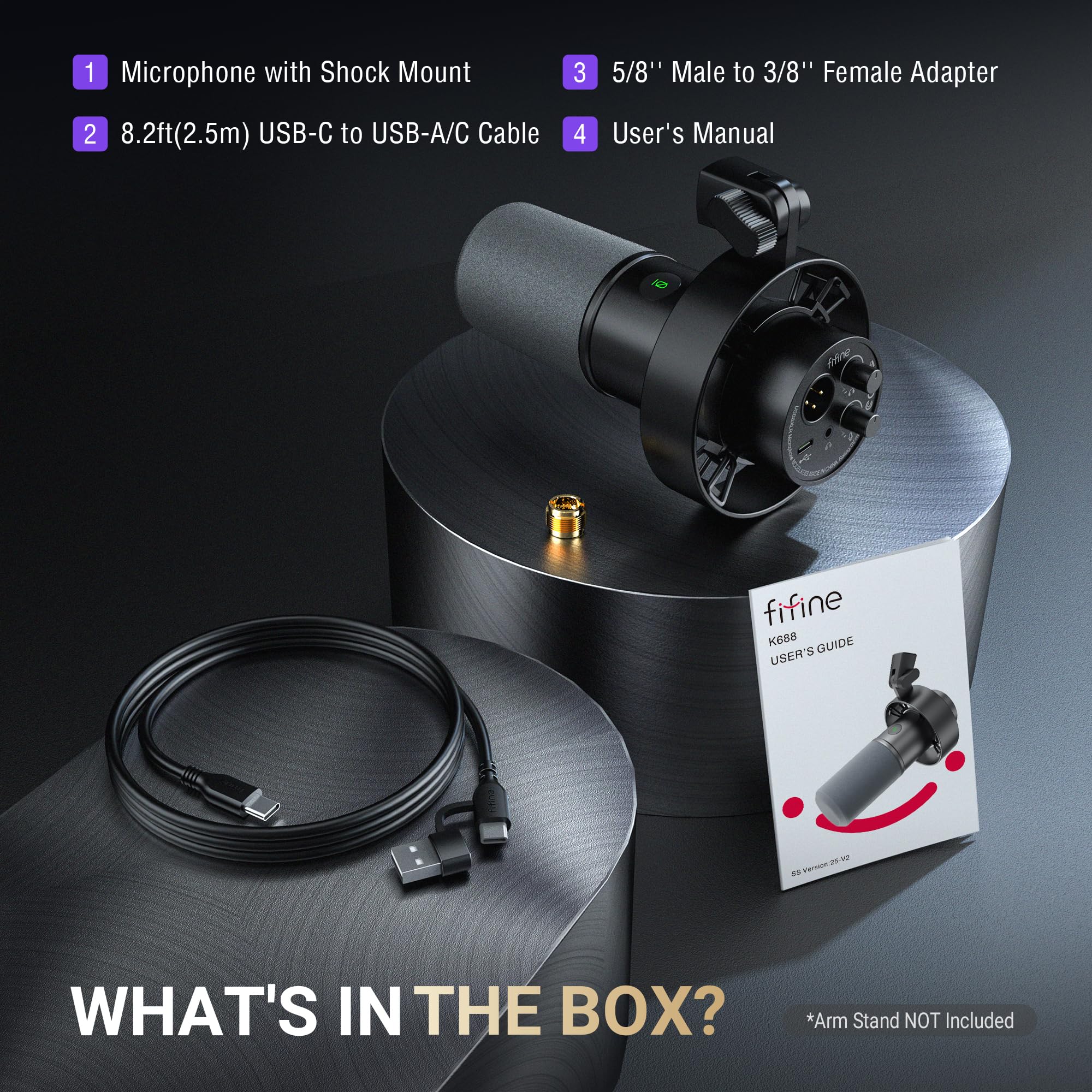 FIFINE Microfono dinamico, XLR/USB, registrazione podcast, microfono per PC, per streaming vocale, microfono in metallo da studio con mute, jack per cuffie, controllo del volume,