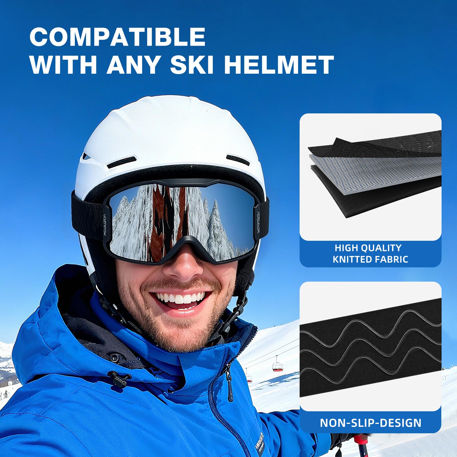 Occhiali da sci con lenti HD, protezione UV al 100%, occhiali da neve e snowboard, anti appannamento, per uomini, donne, giovani