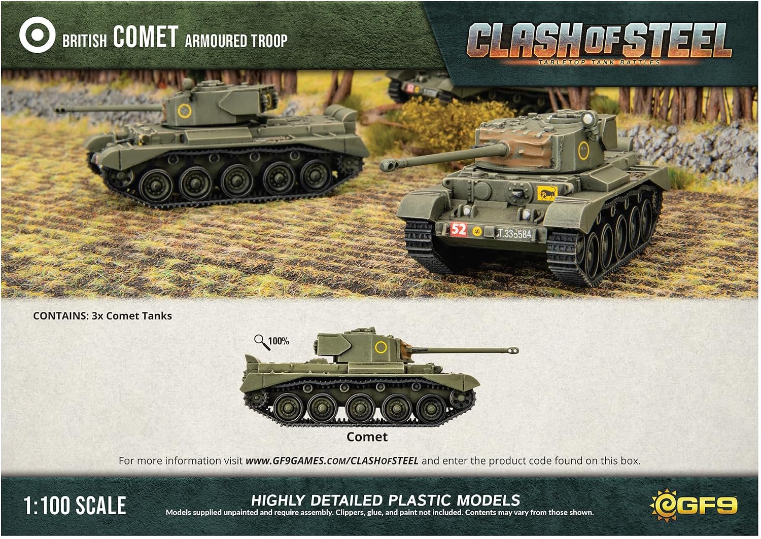 Gale Force Nine Clash of Steel: British: Comet Armoured Troop (x3 Plastic)