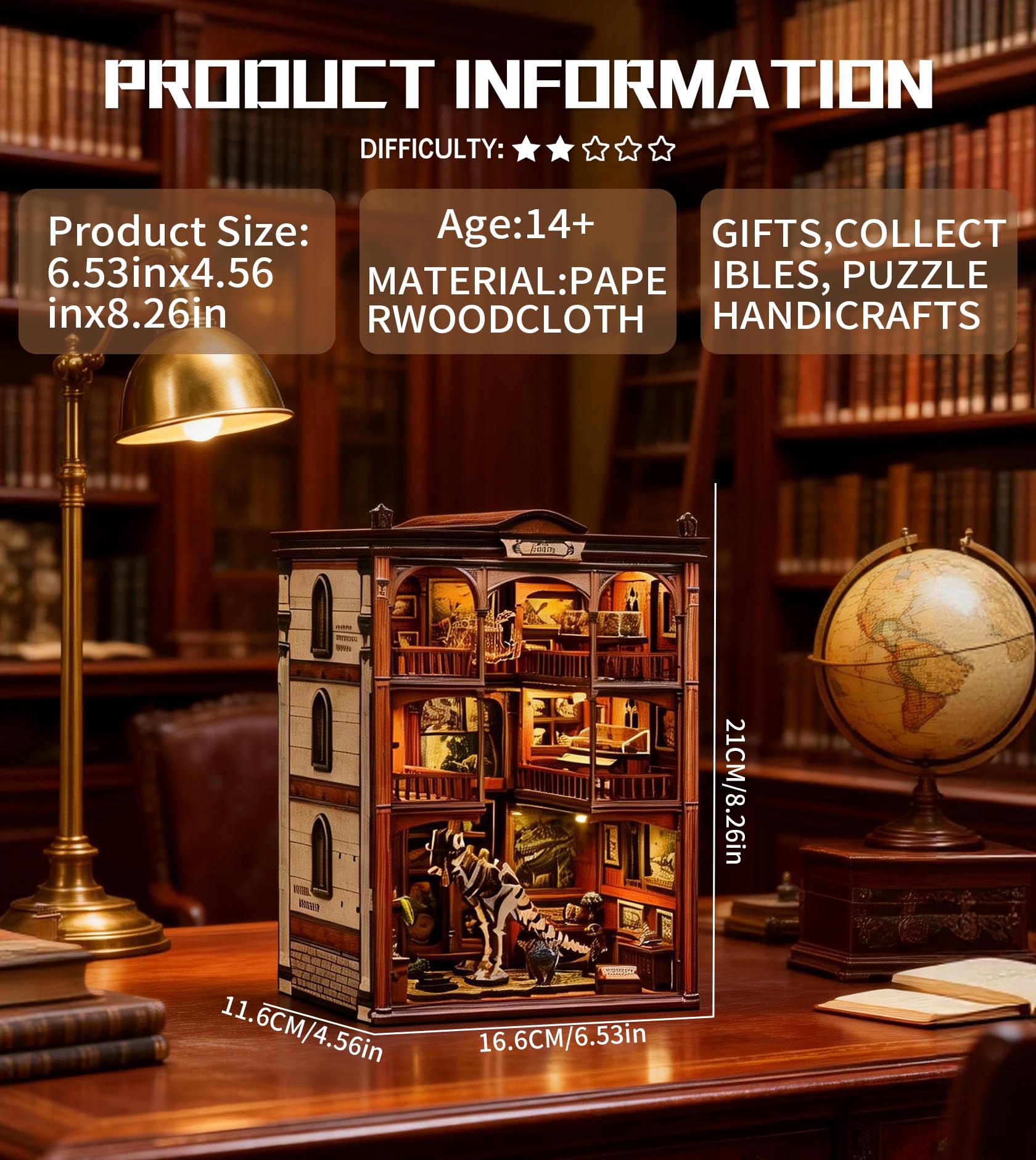 Roroom Rompecabezas 3D para adultos, kit mágico de rincón de libro con luz LED, kit de casa en miniatura de madera para decoración de estanterías, manualidades creativas para familiares y amigos