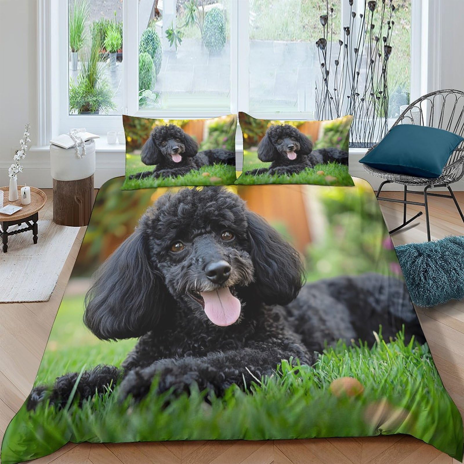 Ctjqhvkz Style-3 3D Printed Black Poodle Fitted Sheet Microfiber Non Slip Dog Pattern Mattress Cover For Bedroom Dorm Easy Care Decor Single（135X200cm）