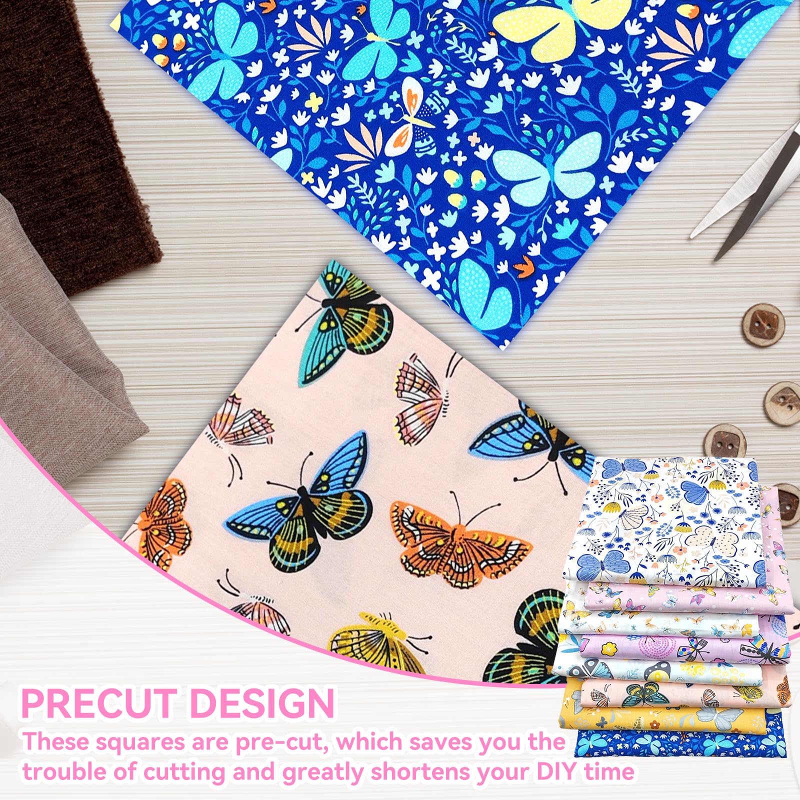 LetCart Patchwork Stoff Set - 8 Stück Blumen Baumwolle 50x50cm