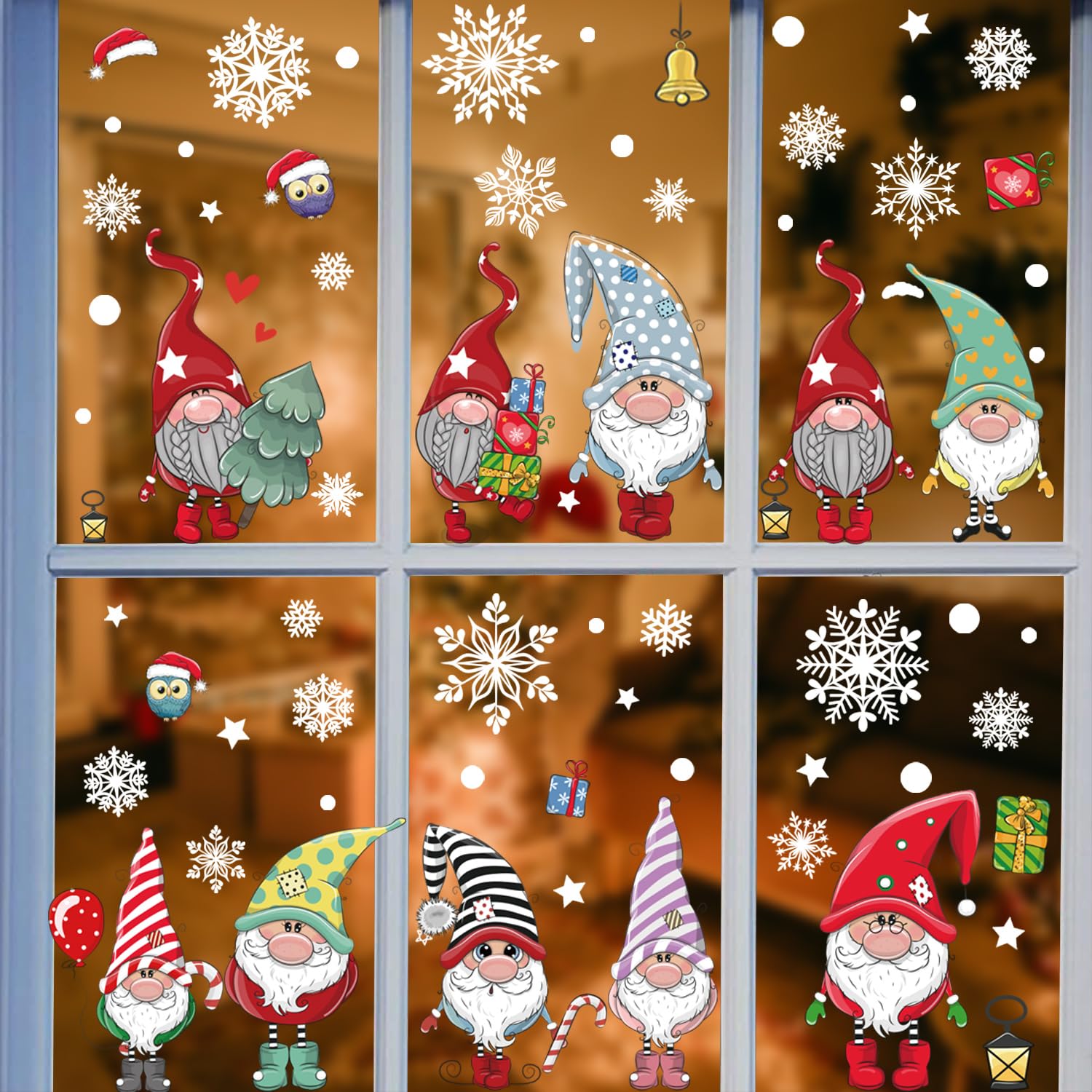 Sinwind 162 Autocollants Noël Fenêtres - Flocons Étoiles Statiques Amovibles Décoration Festive